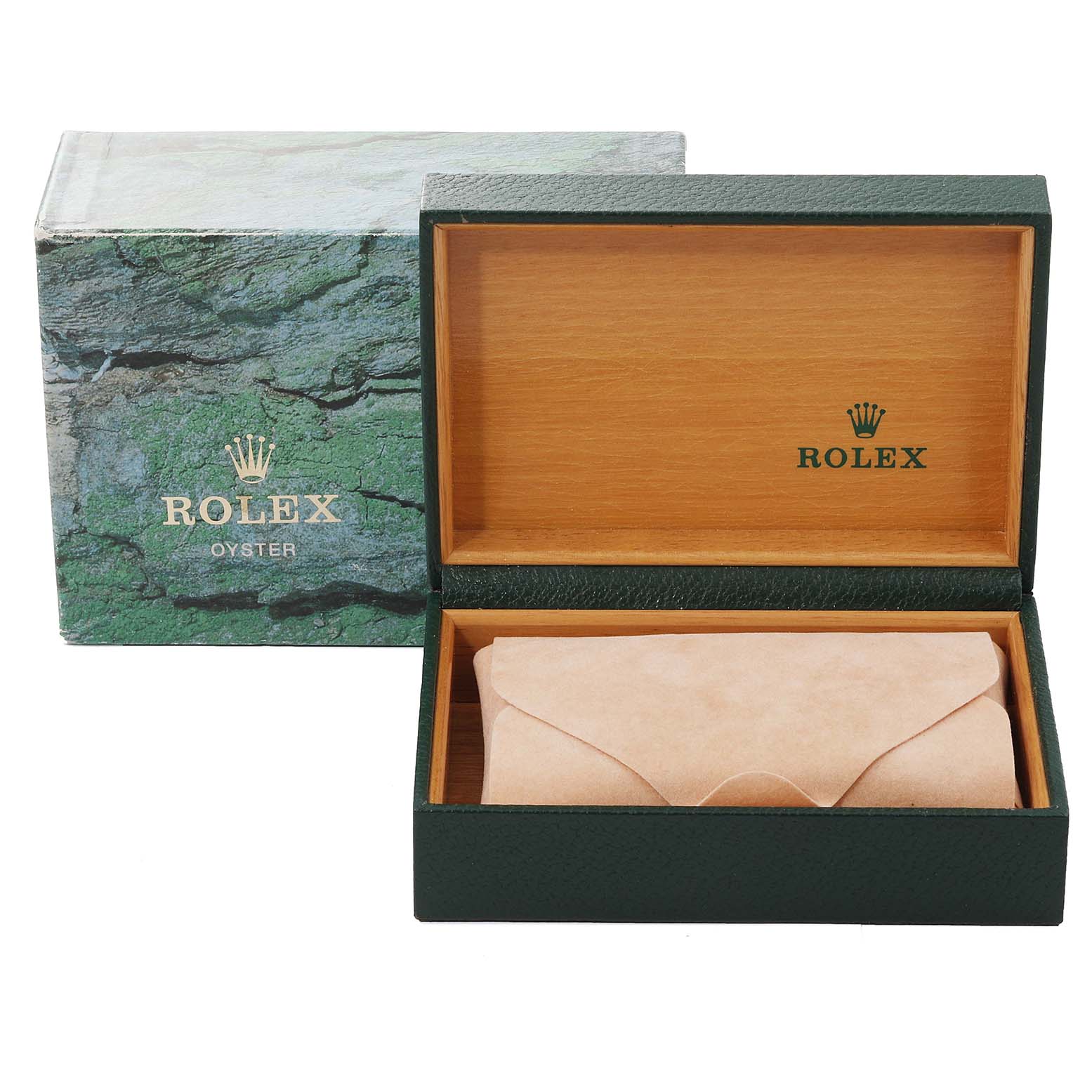 The image shows the packaging for an Air-King model by Rolex, including the outer box and inner presentation case.