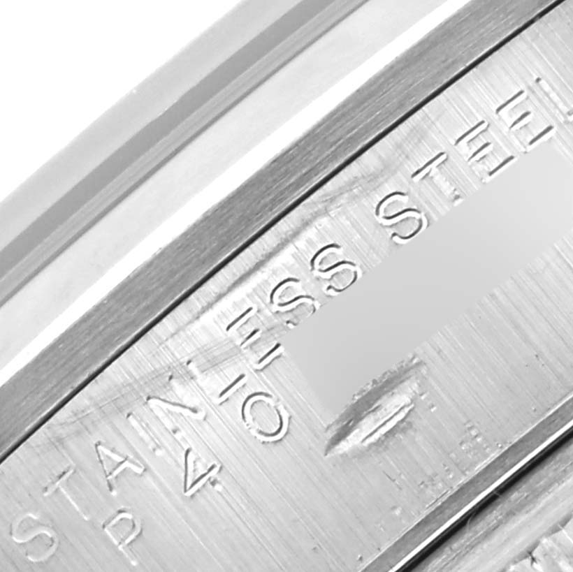 The image shows a close-up of the stainless steel back casing of the Rolex Air-King 14000 Men's Stainless Steel Blue Dial 14000 Men's Stainless Steel Blue Dial watch.