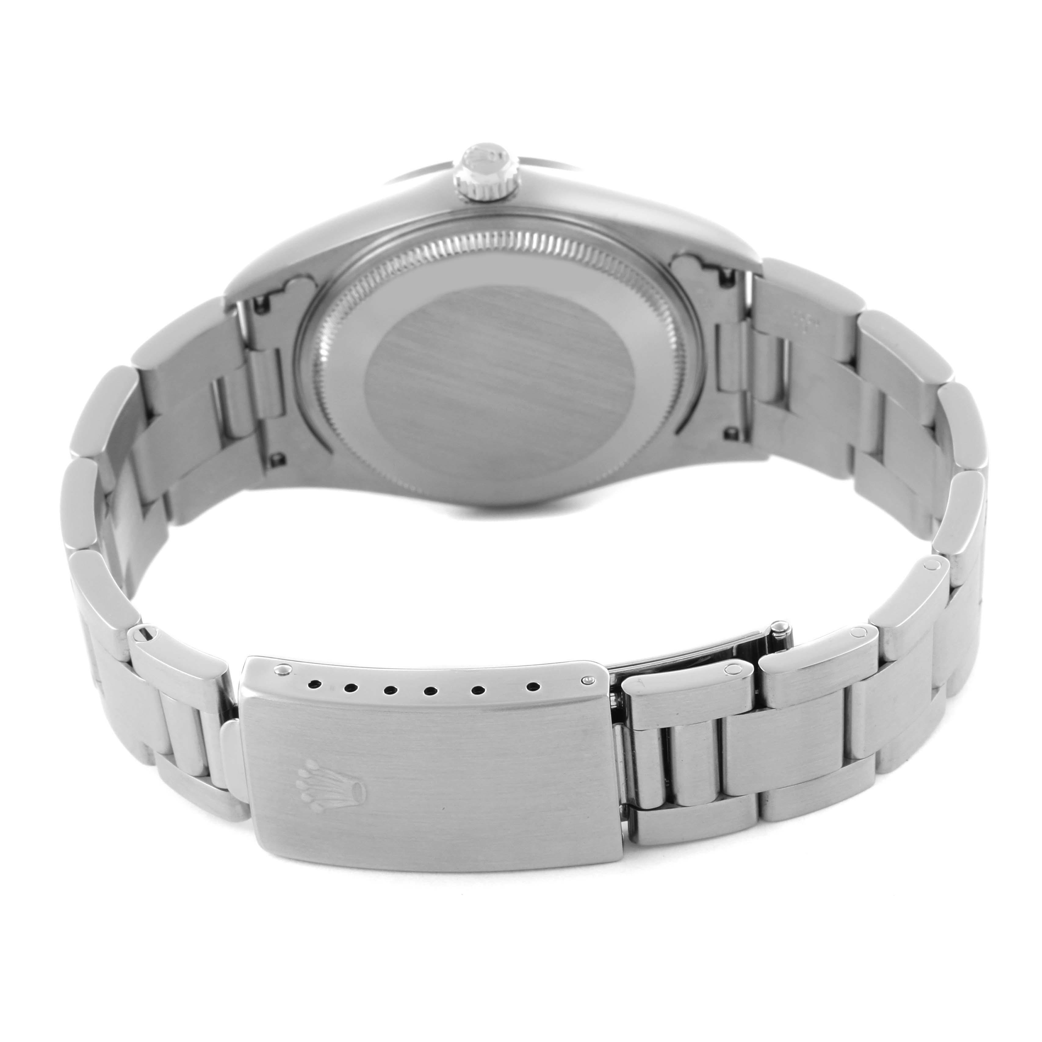 The image shows the back of the Rolex Air-King 14000 Men's Stainless Steel Blue Dial 14000 Men's Stainless Steel Blue Dial, highlighting the bracelet and clasp.