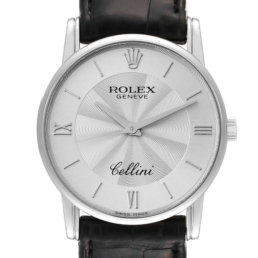 Rolex Cellini Classic White Gold Silver Guilloche Dial Mens Watch 5116 SwissWatchExpo