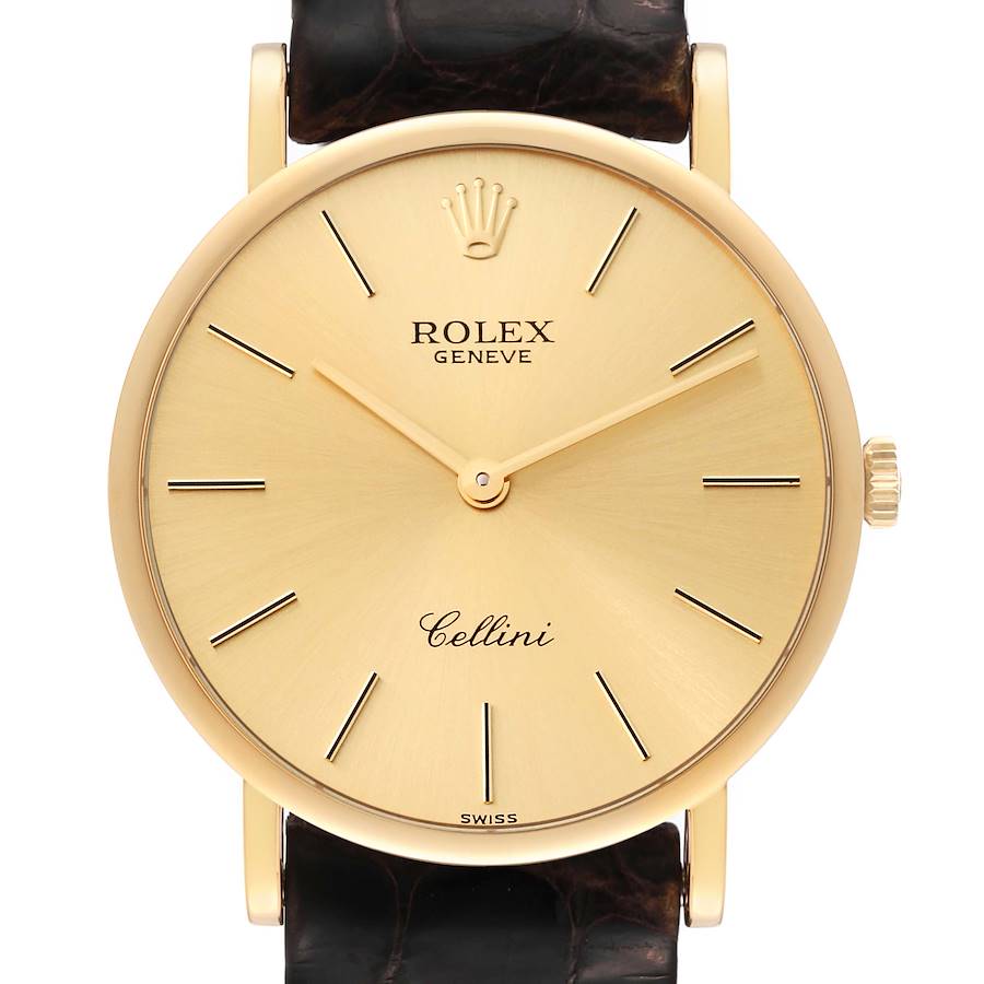Rolex Cellini Classic Yellow Gold Brown Strap Mens Watch 5112 Papers SwissWatchExpo