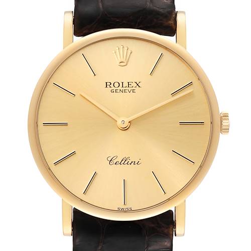 Photo of Rolex Cellini Classic Yellow Gold Brown Strap Mens Watch 5112 Papers