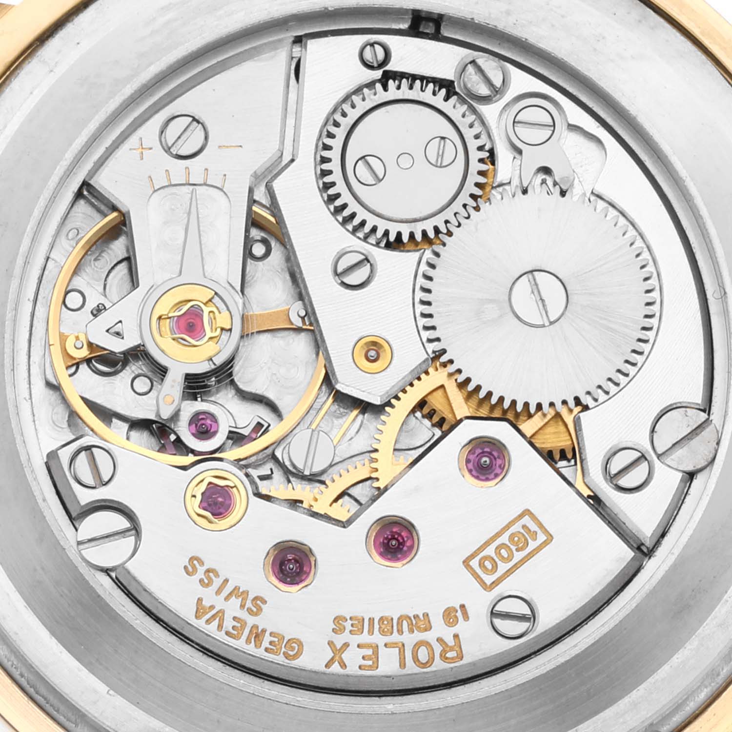 The image shows the internal mechanism of the Rolex Vintage Collection 4112/8 Men's Yellow Gold Silver Dial 4112/8 Men's Yellow Gold Silver Dial watch from a top-down angle.