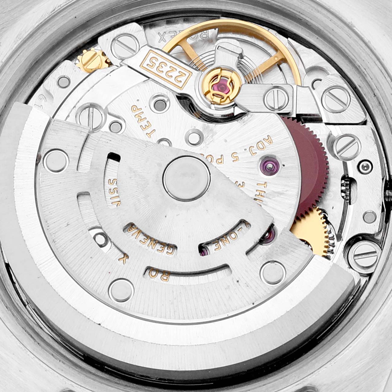 The image shows the inner mechanism of a Rolex Datejust 179384 Women's Stainless Steel Silver Dial 179384 Women's Stainless Steel Silver Dial watch viewed from the back, highlighting the movement components.