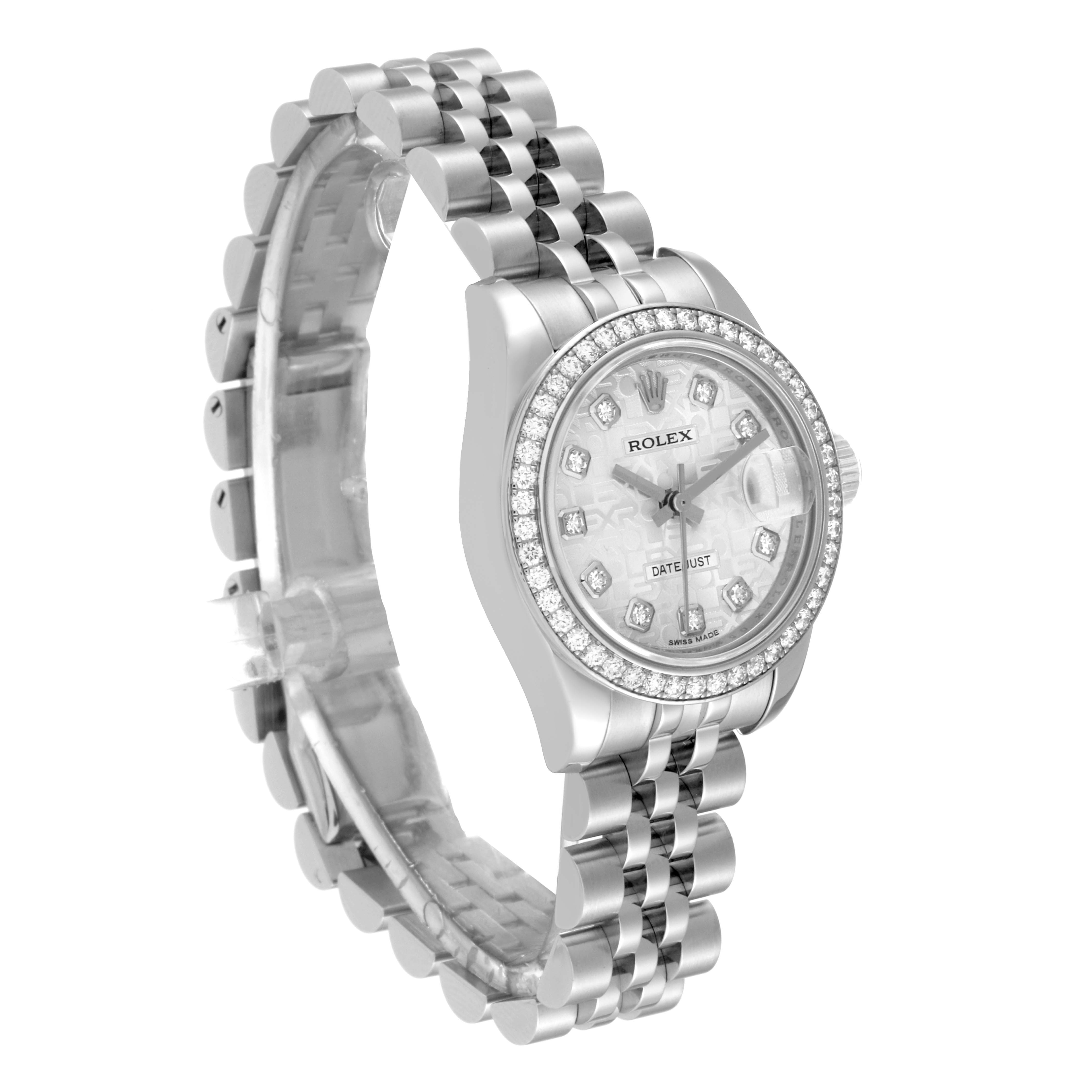 The Rolex Datejust 179384 Women's Stainless Steel Silver Dial 179384 Women's Stainless Steel Silver Dial watch is shown at a slight angle, featuring its face, bezel, and bracelet.