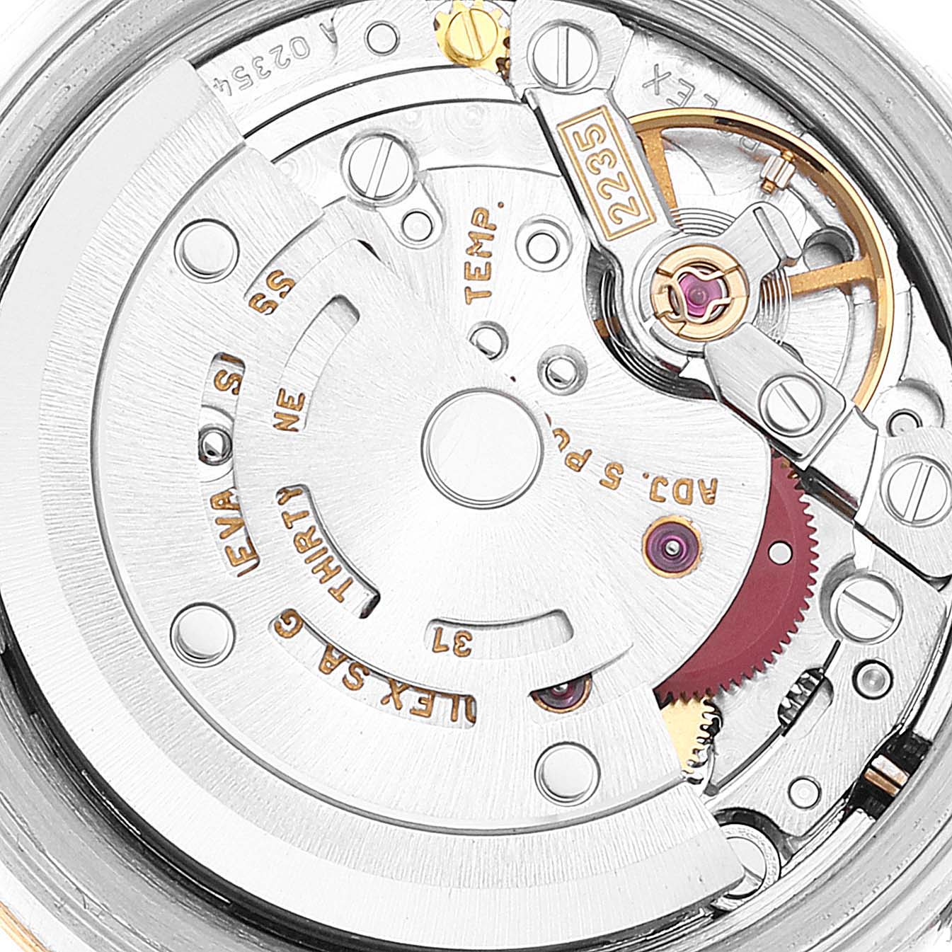 This image shows the internal movement mechanism of a Rolex Datejust 79173 Women's Steel and Gold (two tone) Champagne Dial 79173 Women's Steel and Gold (two tone) Champagne Dial watch.