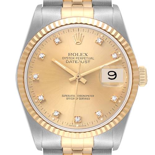 Photo of Rolex Datejust Steel Yellow Gold Diamond Dial Mens Watch 16233 Box Papers