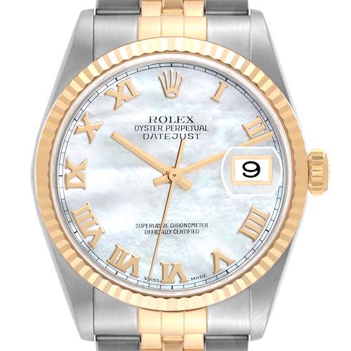Photo of Rolex Datejust Steel Yellow Gold Mother Of Pearl Dial Mens Watch 16233 Box Papers