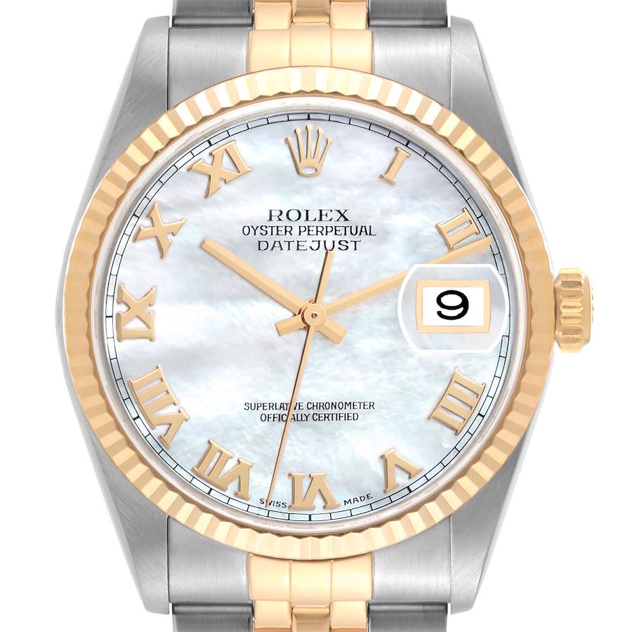 Rolex Datejust Steel Yellow Gold Mother Of Pearl Dial Mens Watch 16233 Box Papers SwissWatchExpo