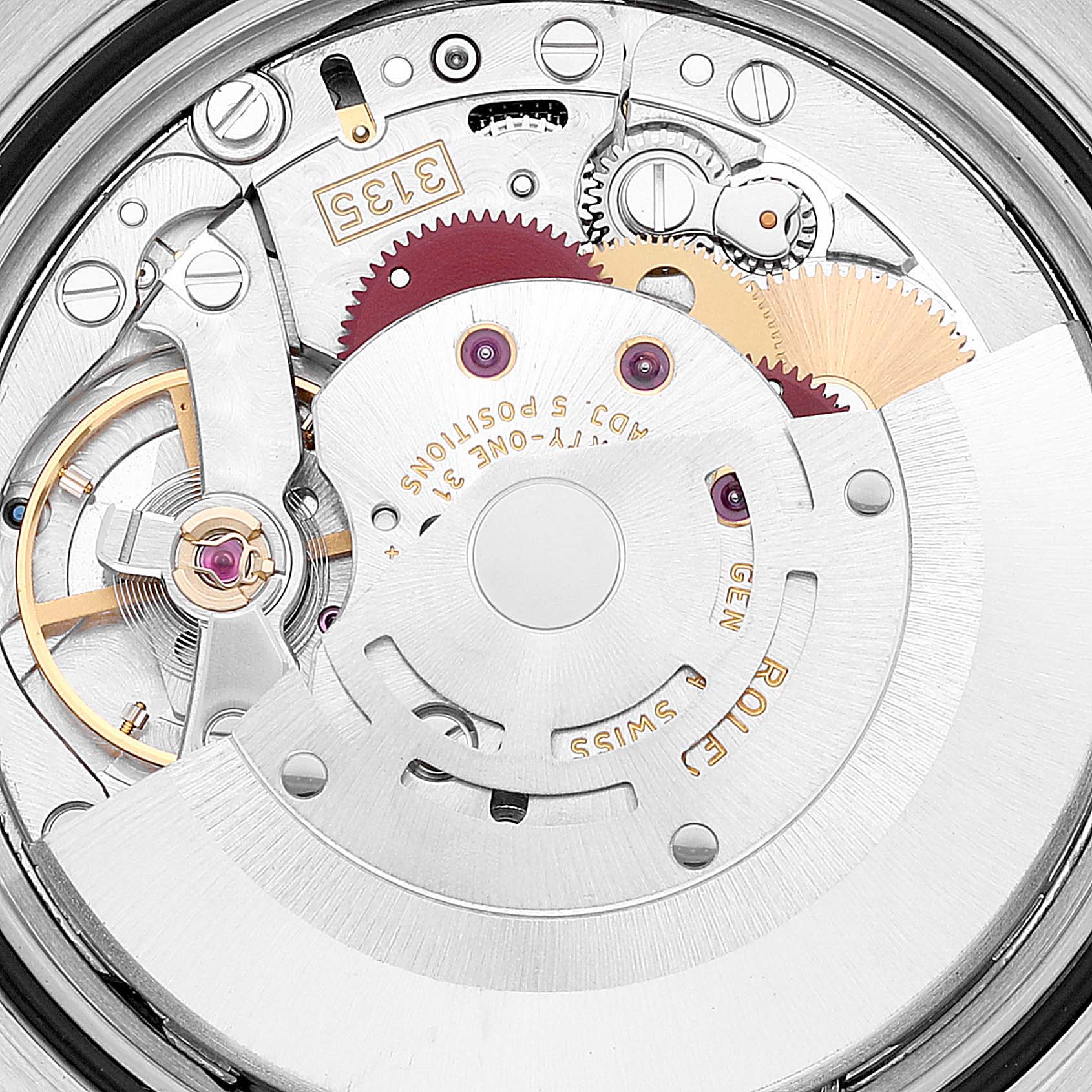 This image shows a close-up of the inner mechanical movement of a Rolex Turn-o-Graph 116264 Men
s Stainless Steel Blue Dial 116264 Men
s Stainless Steel Blue Dial watch.