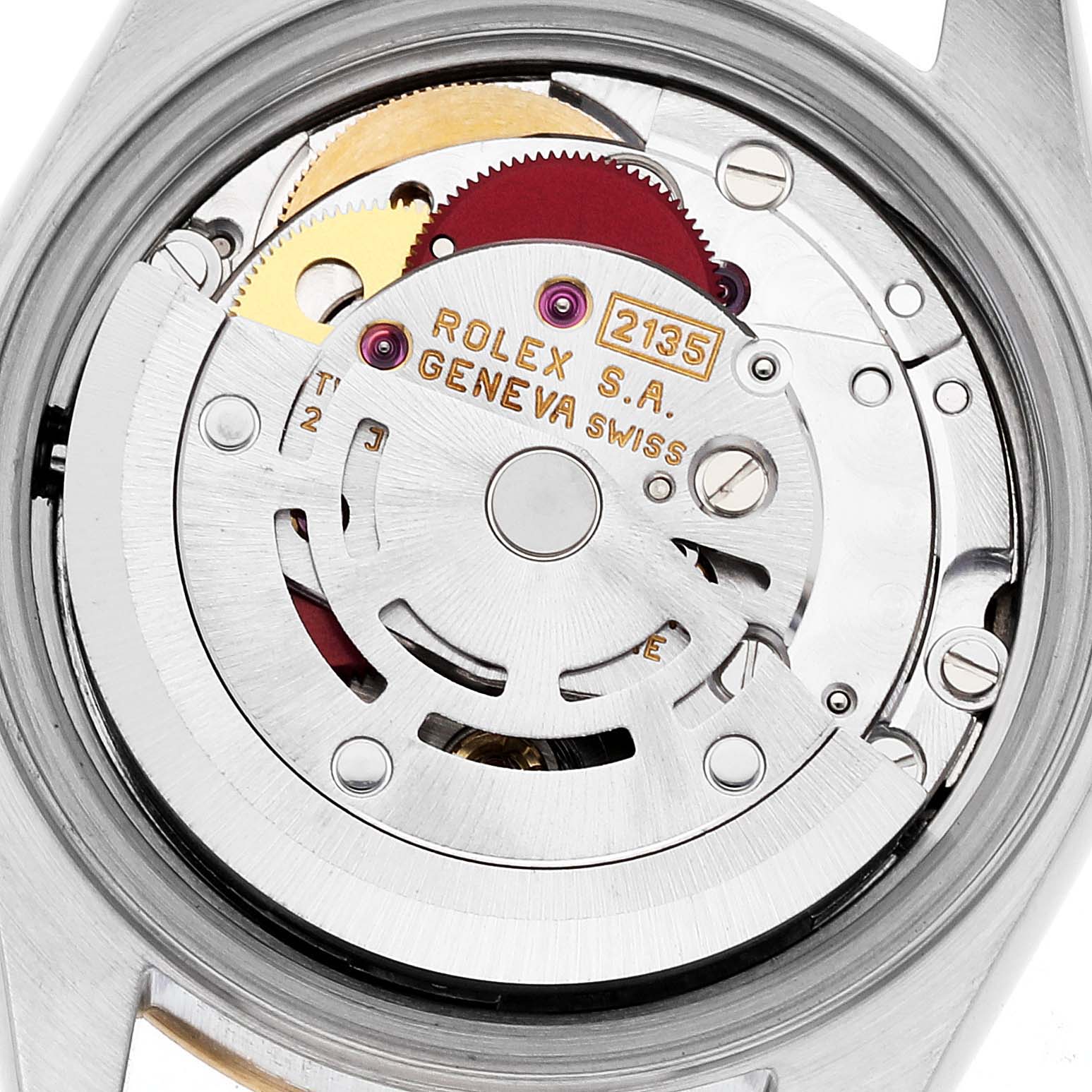 The image shows a close-up view of the movement mechanism inside the Rolex Datejust 69173 Women's Steel and Gold (two tone) White Dial 69173 Women's Steel and Gold (two tone) White Dial watch.