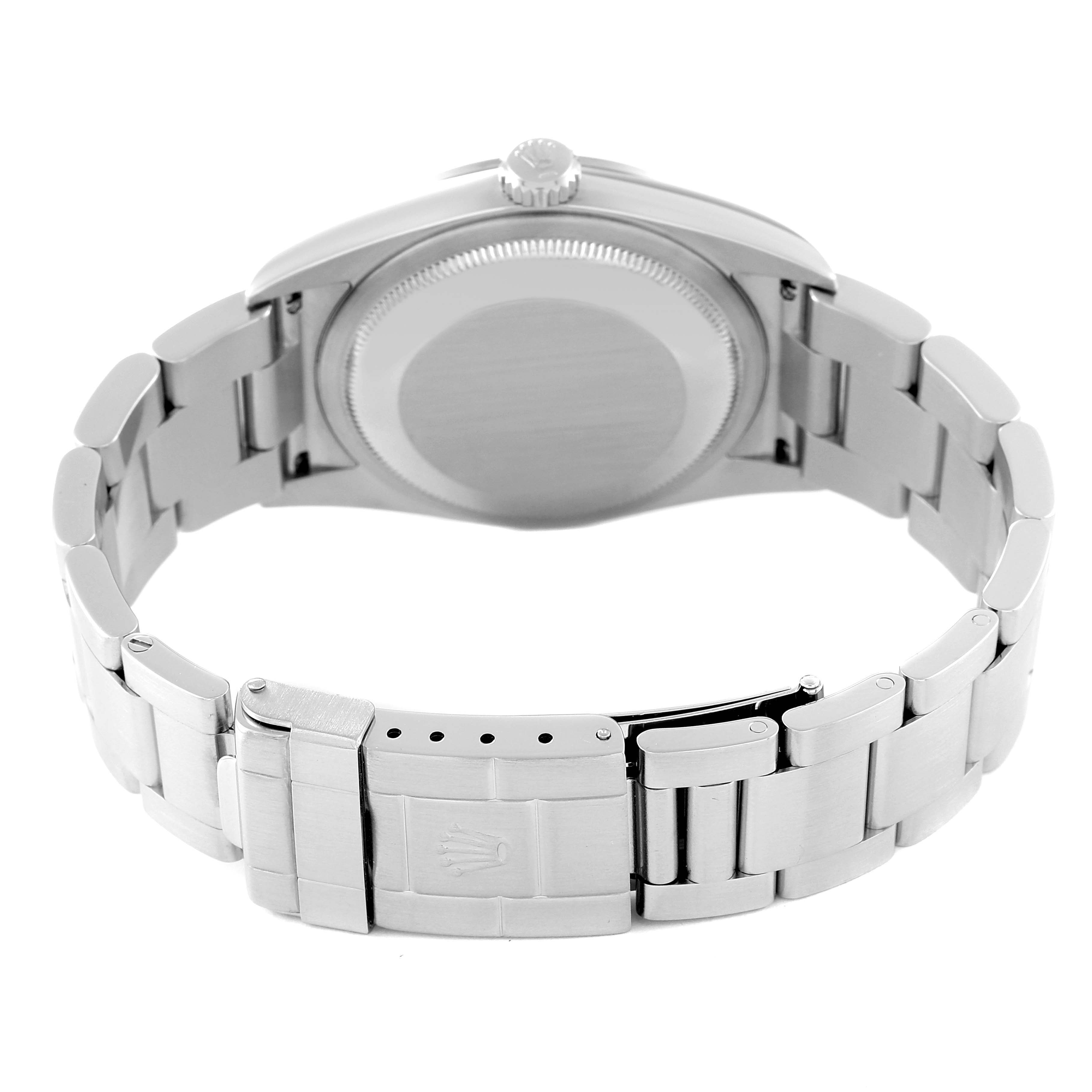 This image shows the case back and bracelet of the Rolex Explorer 114270 Men
s Stainless Steel Black Dial 114270 Men
s Stainless Steel Black Dial, viewed from the rear angle.