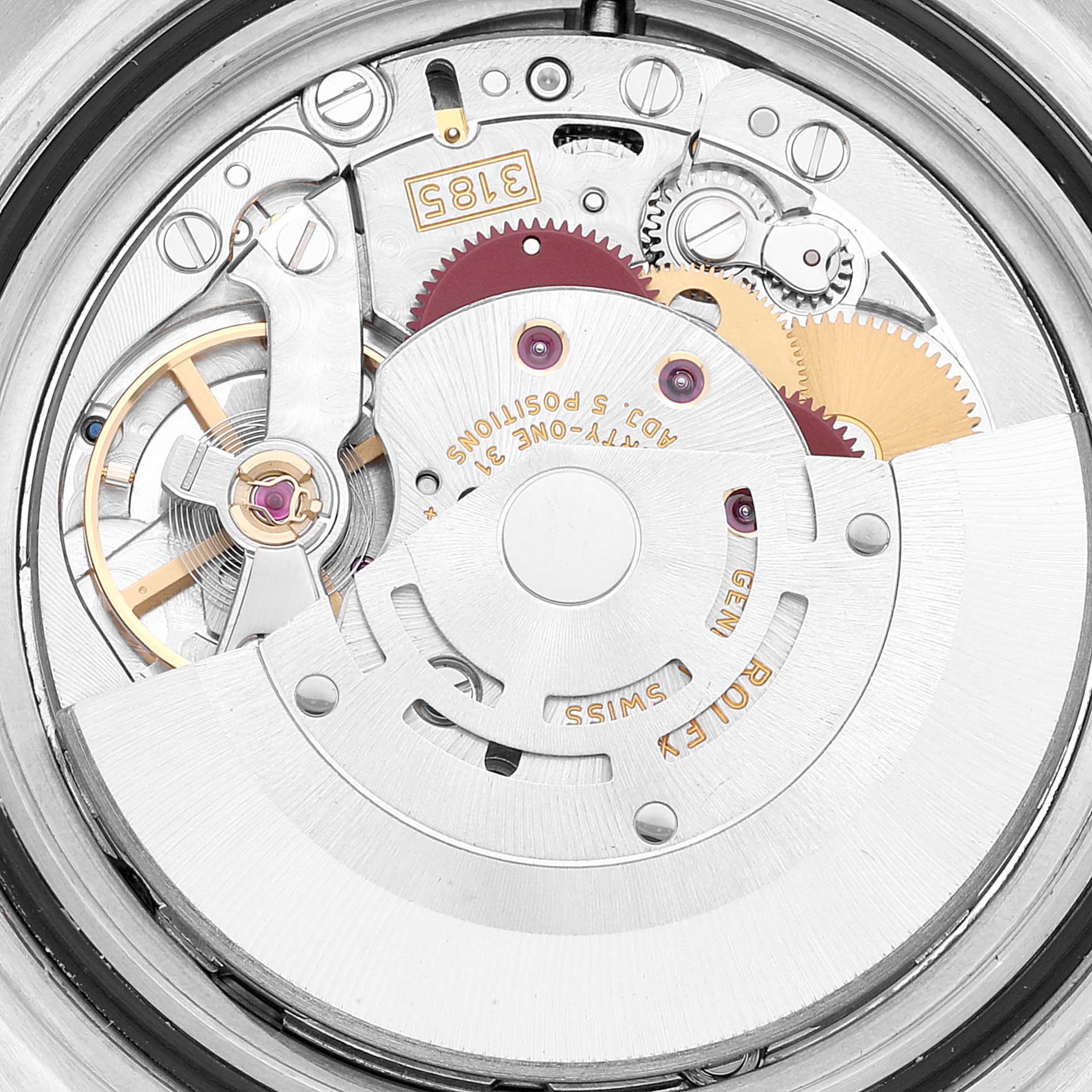 This image shows the intricate internal movement components of the Rolex GMT-Master 16710 Men's Stainless Steel Black Dial 16710 Men's Stainless Steel Black Dial watch, viewed from a macro angle.