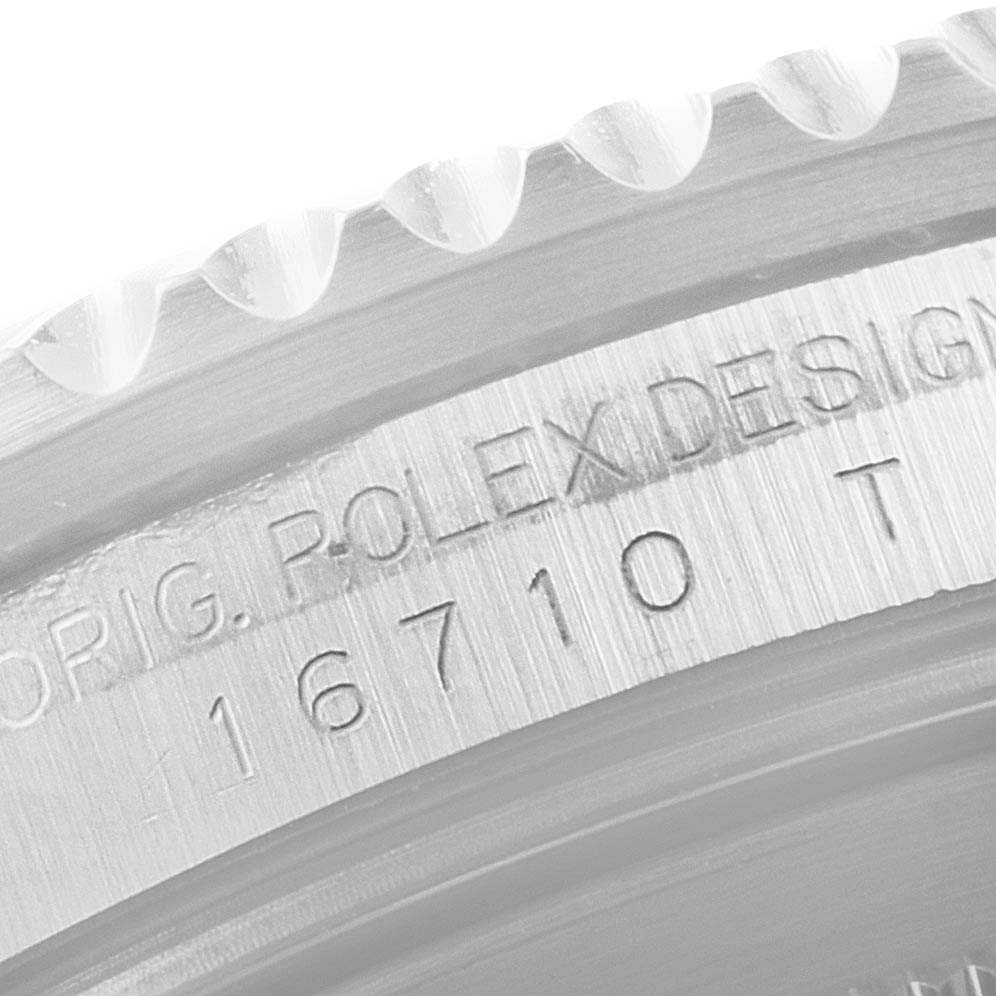 This image shows a close-up of the case side engraving on a Rolex GMT-Master 16710 Men's Stainless Steel Black Dial 16710 Men's Stainless Steel Black Dial, highlighting the model number 16710.