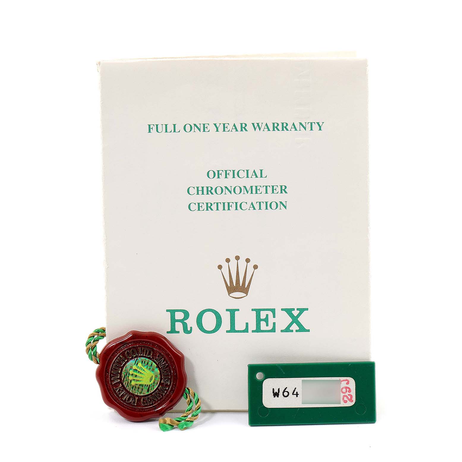 The image shows the warranty card, official chronometer certification, and seal for the Rolex Oyster Perpetual 67193 Women's Steel and Gold (two tone) Black Dial 67193 Women's Steel and Gold (two tone) Black Dial watch.