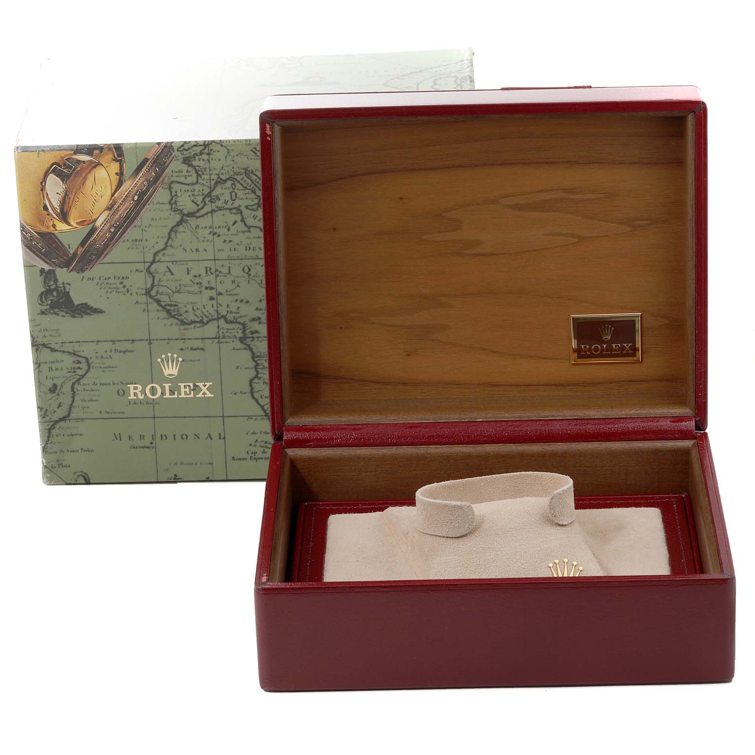 The image shows an open Rolex President 118239 Men's White Gold Silver Dial 118239 Men's White Gold Silver Dial watch box with both the cushion and outer packaging displayed.