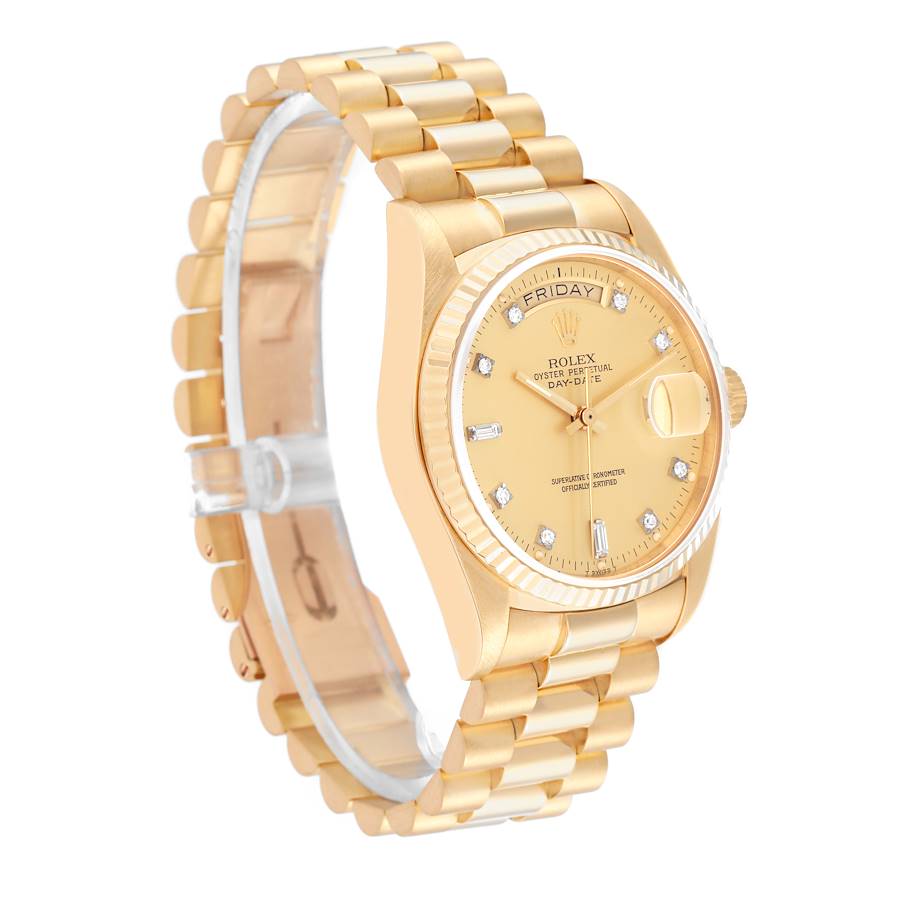 Rolex President Day Date Yellow Gold Diamond Dial Mens Watch 18038