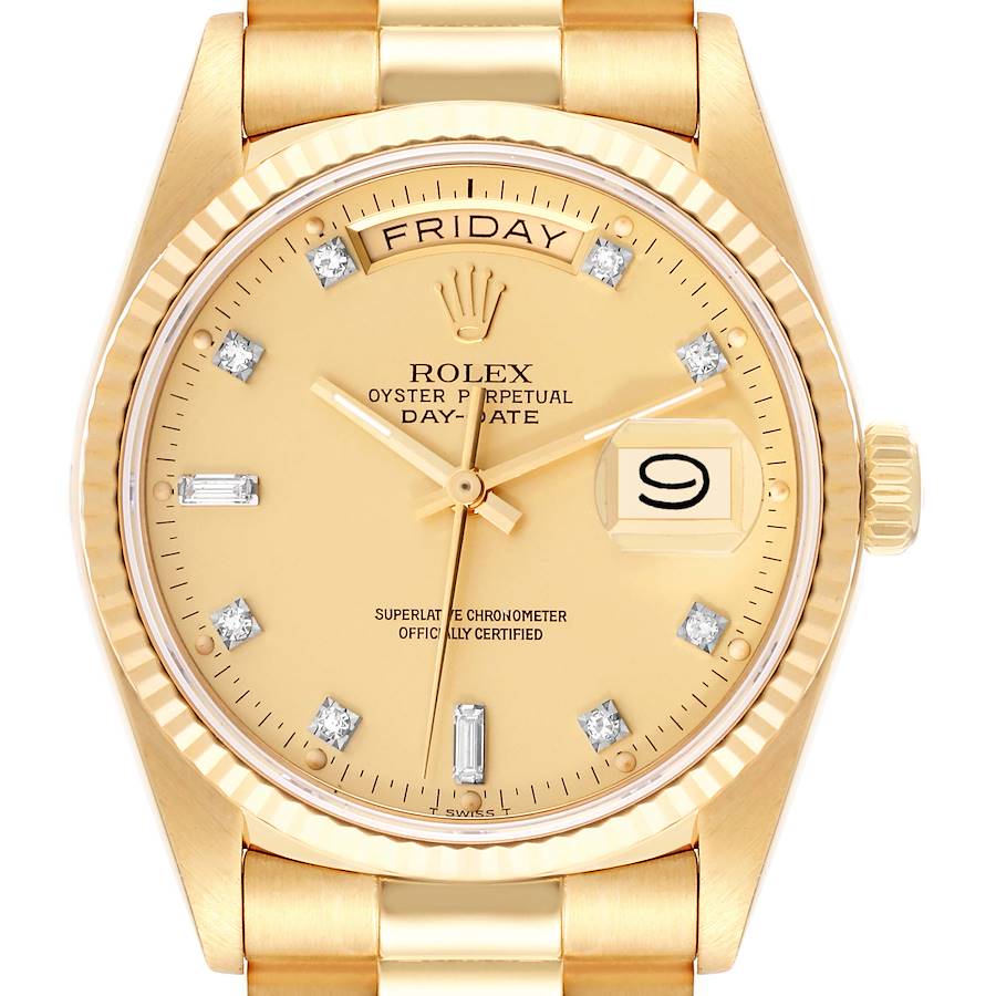 Rolex President Day-Date Yellow Gold Diamond Dial Mens Watch 18038 SwissWatchExpo