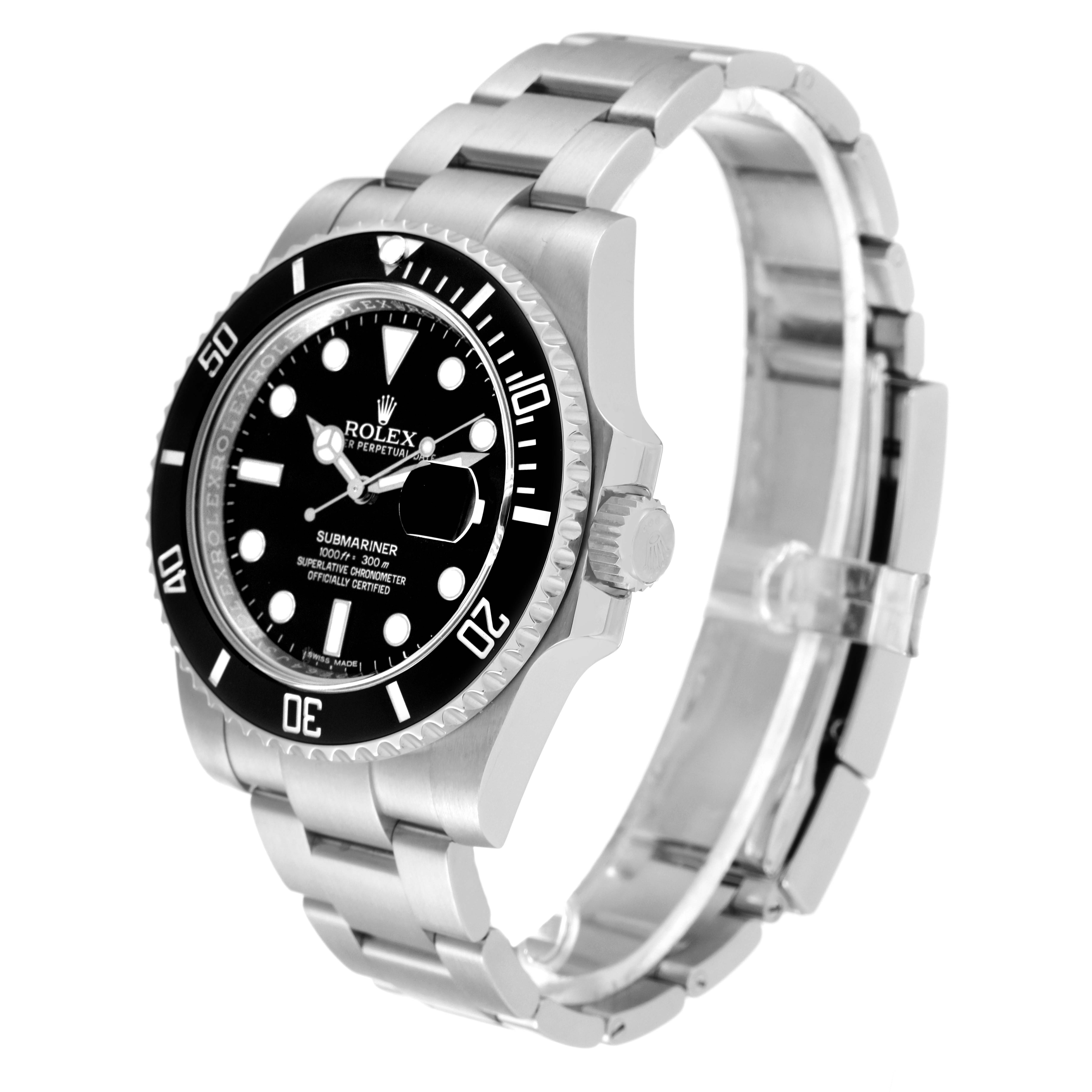 The image shows a Rolex Submariner 116610 Men's Stainless Steel Black Dial 116610 Men's Stainless Steel Black Dial watch from an angled top view, highlighting the face, bezel, and bracelet.