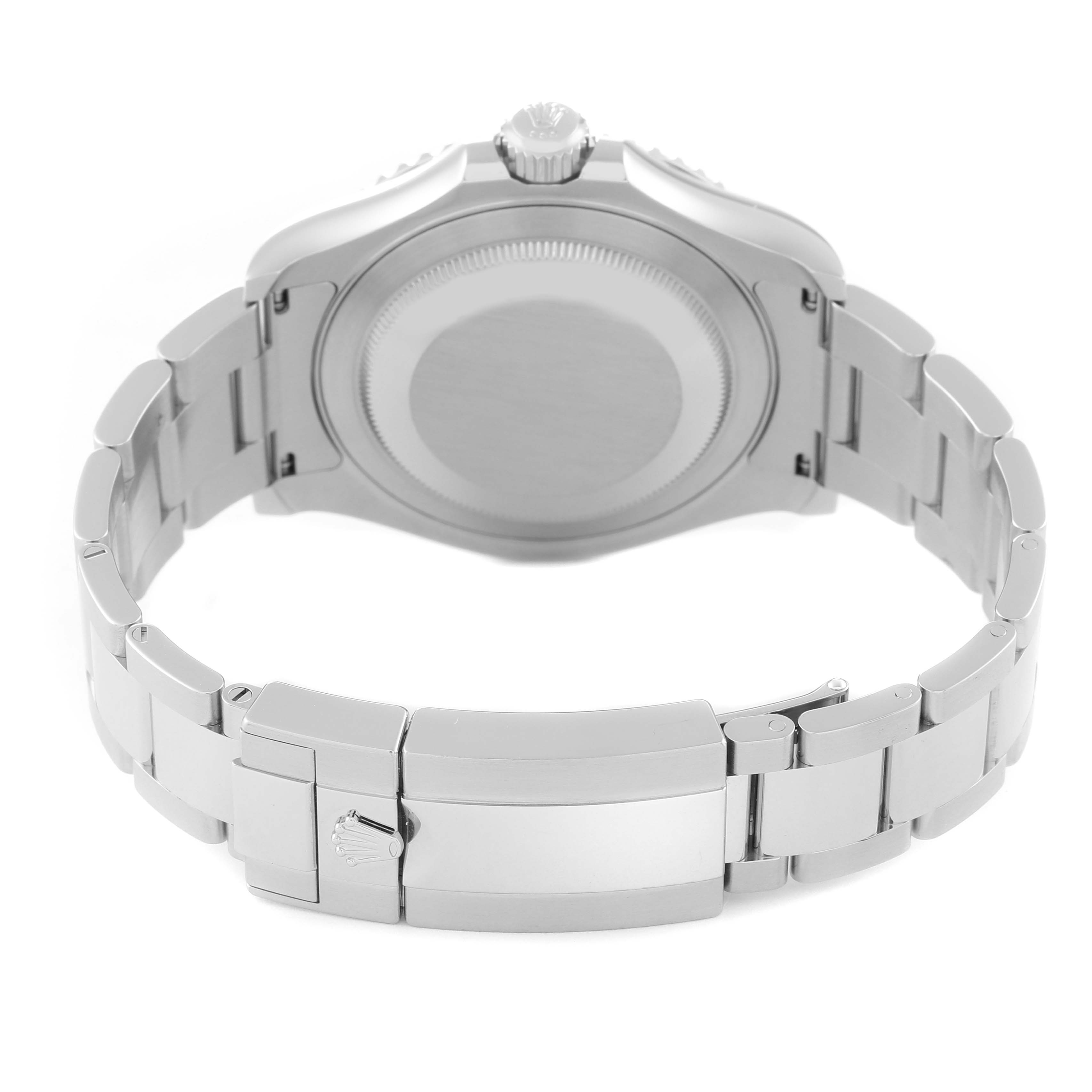 This image shows a rear view of a Rolex Yacht-Master 126622 Men's Stainless Steel Grey Dial 126622 Men's Stainless Steel Grey Dial watch, highlighting the case back and bracelet with clasp.