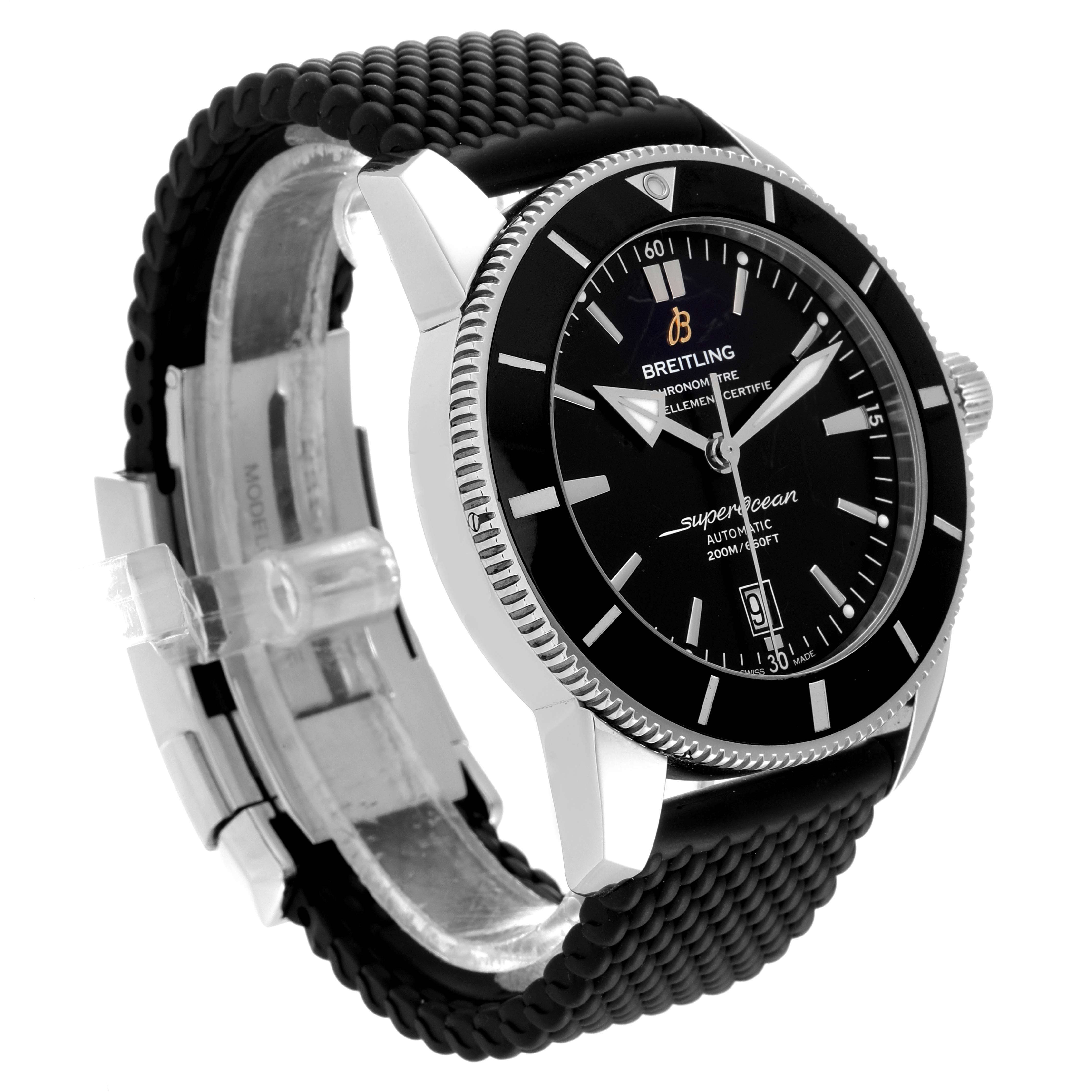The image shows a Breitling Superocean AB202016-C961-152A Men's Stainless Steel Black Dial AB202016-C961-152A Men's Stainless Steel Black Dial watch at a three-quarter angle, displaying its dial, bezel, crown, and strap.
