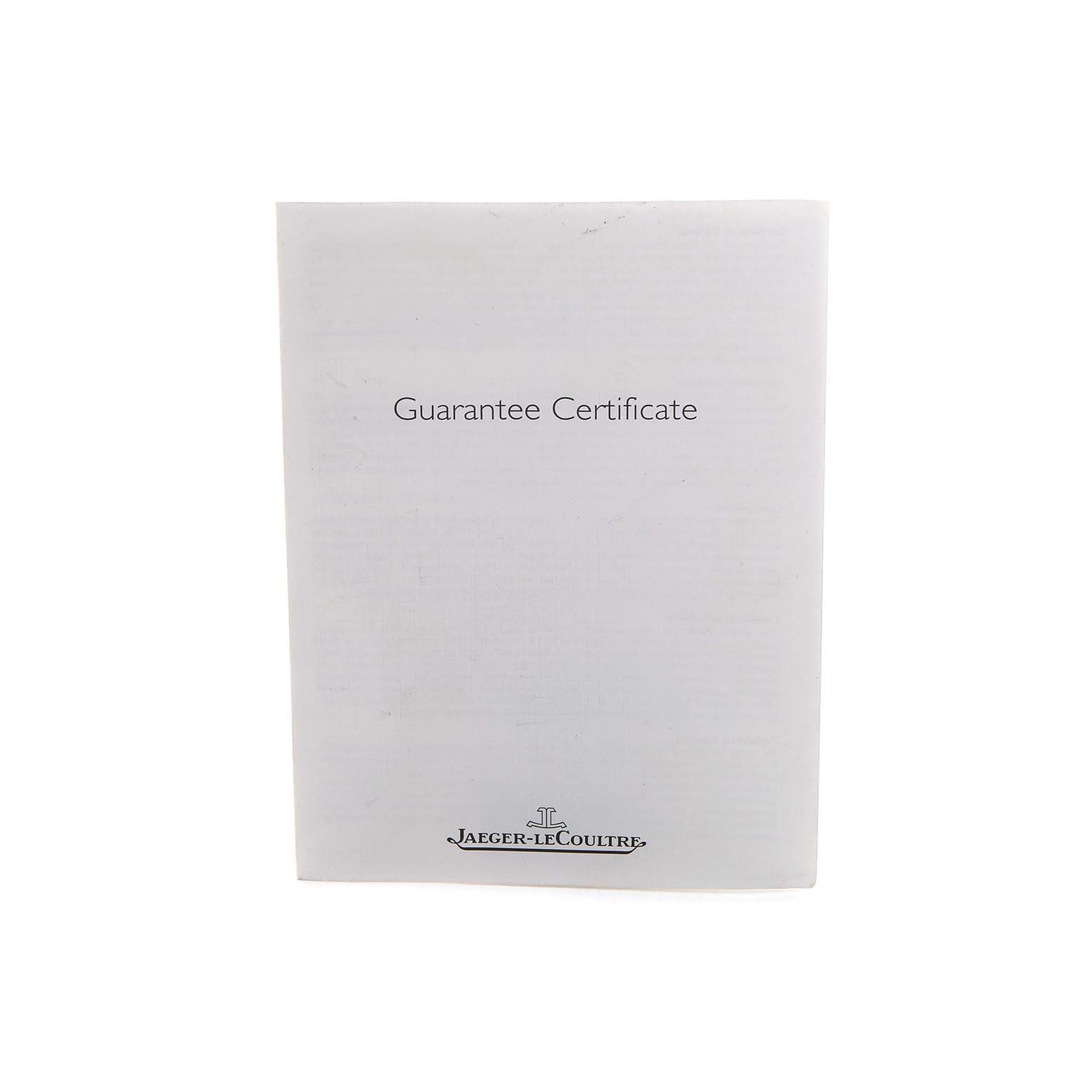 The image shows a Jaeger LeCoultre Geophysic Q8108420 Men's Stainless Steel Blue Dial model's guarantee certificate, viewed flat from the front.