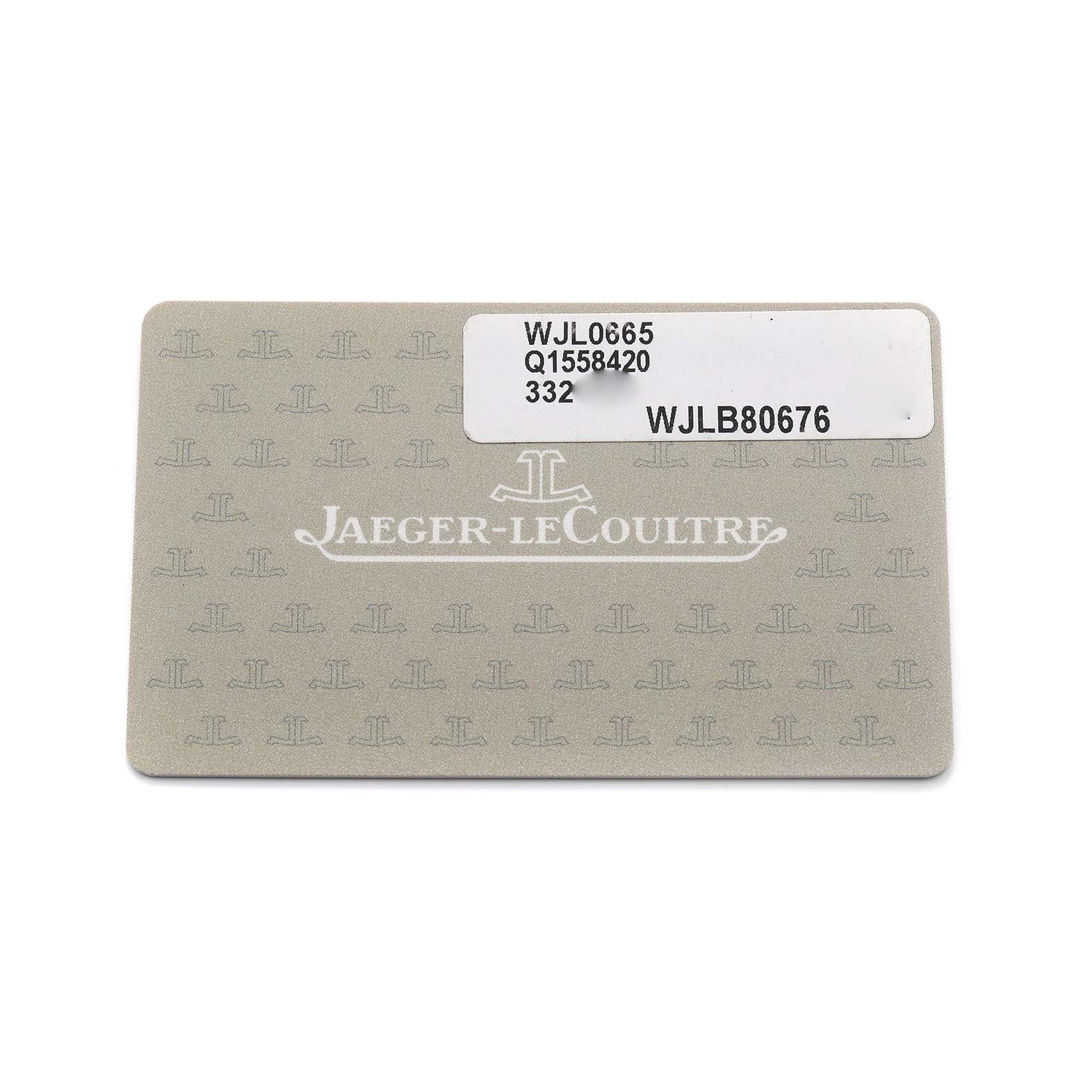 The image shows a warranty card for the Jaeger-LeCoultre Master model from a top-down angle.