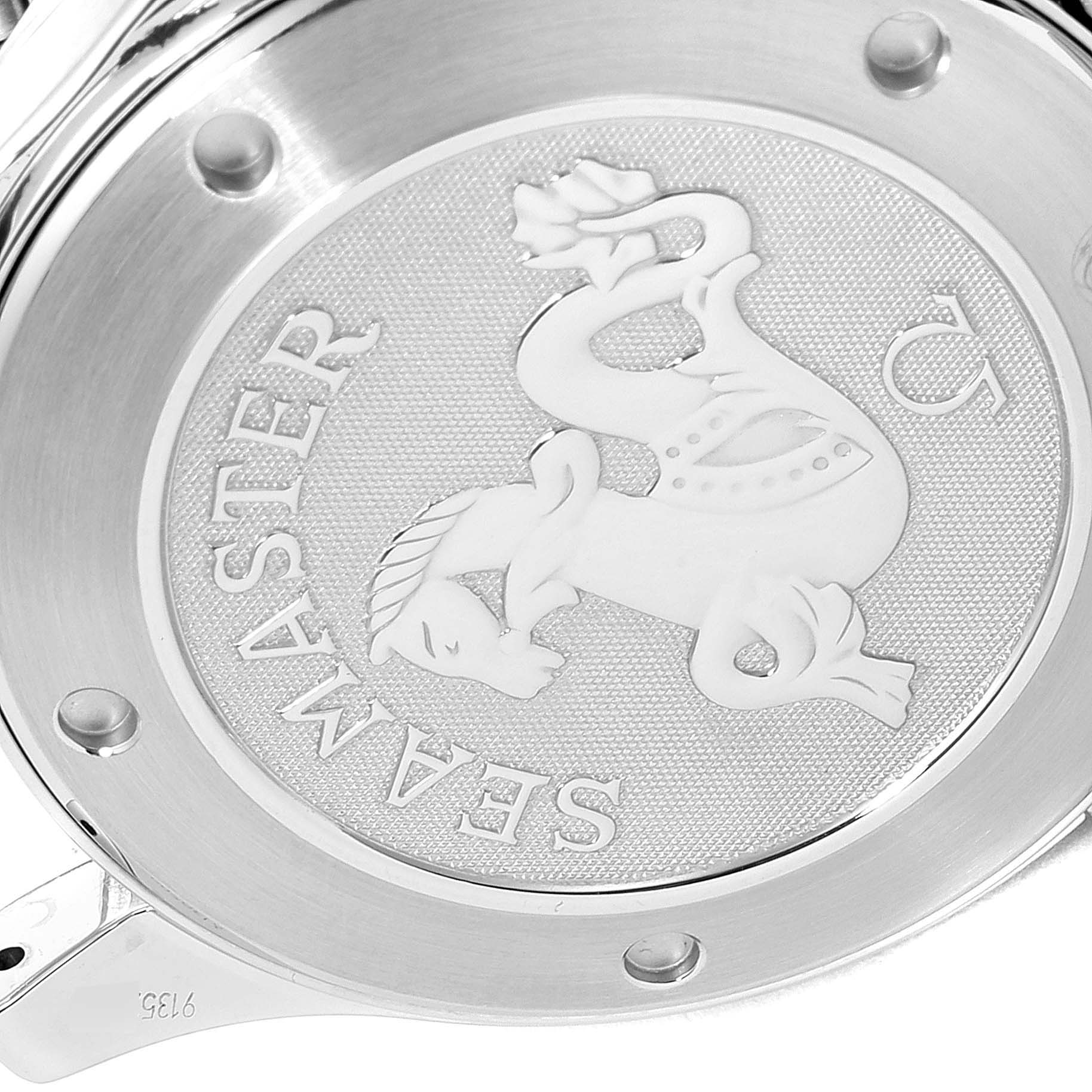 The image shows the detailed back case of the Omega Seamaster 212.30.41.61.01.001 Men's Stainless Steel Black Dial 212.30.41.61.01.001 Men's Stainless Steel Black Dial watch, featuring the engraved logo and model name.