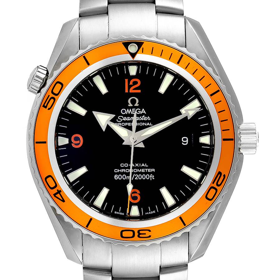 Omega Seamaster Planet Ocean XL Orange Bezel Mens Watch 2208.50.00 SwissWatchExpo