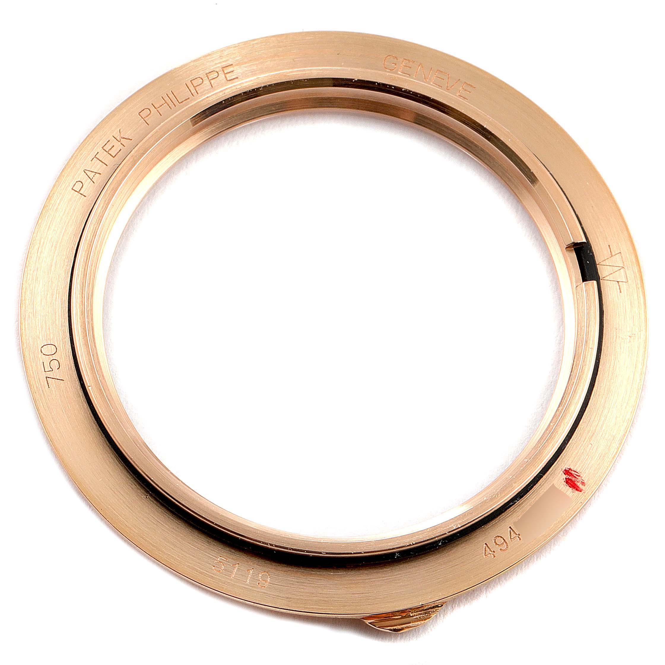 This image shows a top view of a bezel ring for the Patek Philippe Calatrava 5119R-001 Men's Rose Gold White Dial 5119R-001 Men's Rose Gold White Dial watch.
