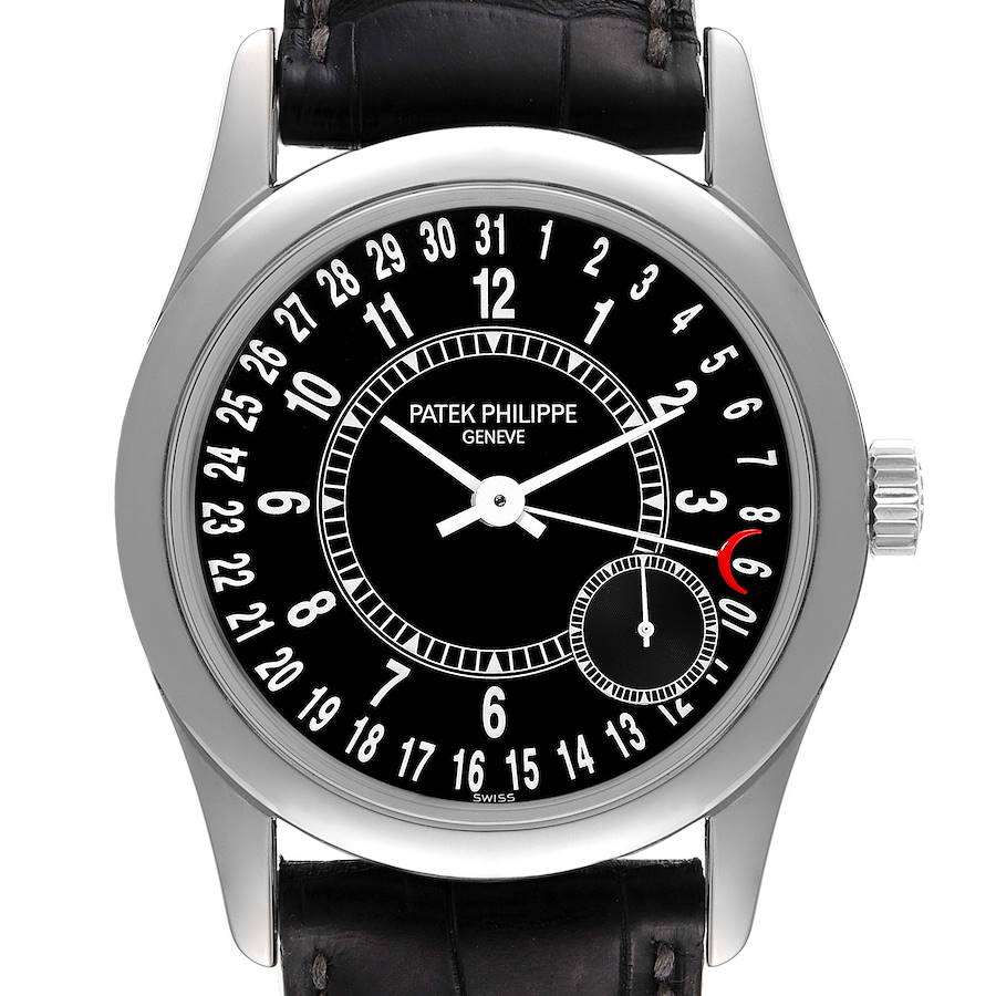 Patek Philippe Calatrava White Gold Black Dial Mens Watch 6000 SwissWatchExpo