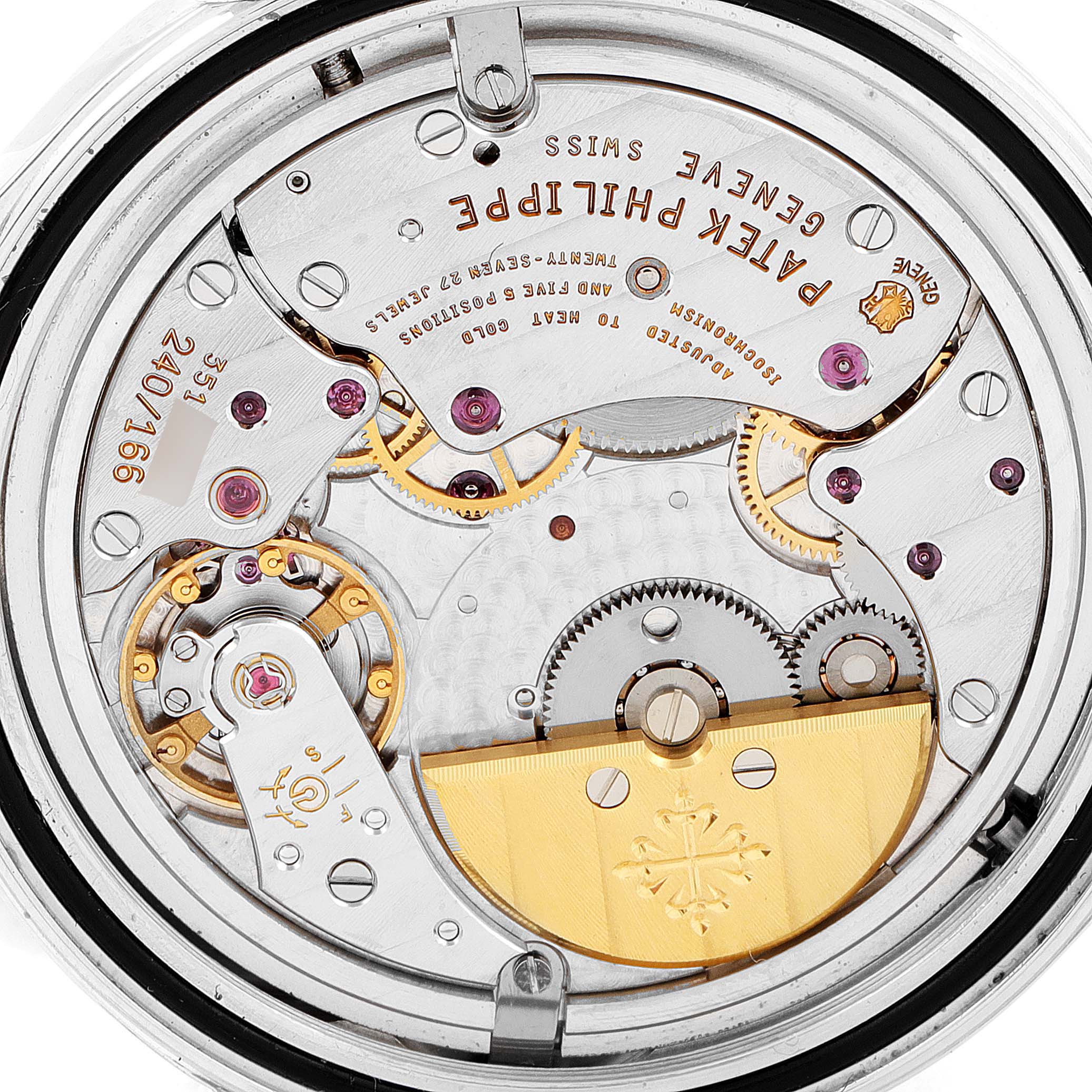 This image shows the movement mechanism of a Patek Philippe Calatrava 6000G Men's White Gold Grey Dial 6000G Men's White Gold Grey Dial watch viewed from the back.