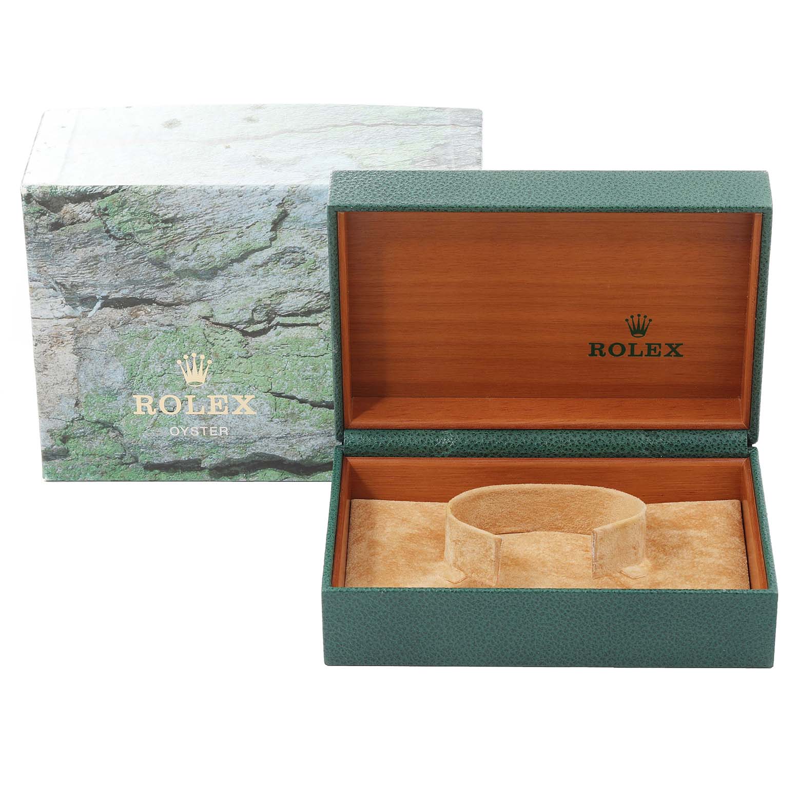 The image shows a Rolex Air-King 14010 Men's Stainless Steel Black Dial 14010 Men's Stainless Steel Black Dial watch box, with the box lid open revealing the cushioned interior and an outer protective case.