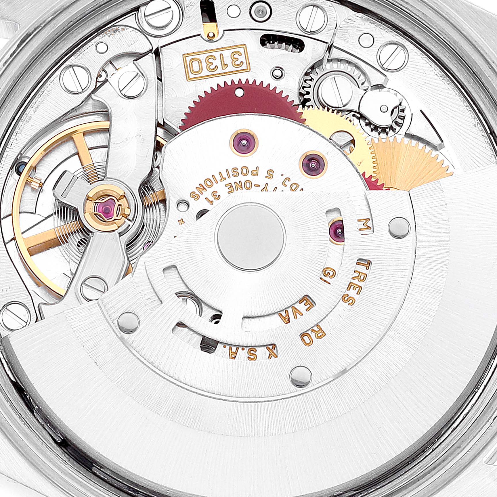 This image shows the inner mechanical movement components of a Rolex Air-King 14000 Men's Stainless Steel Blue Dial 14000 Men's Stainless Steel Blue Dial watch.