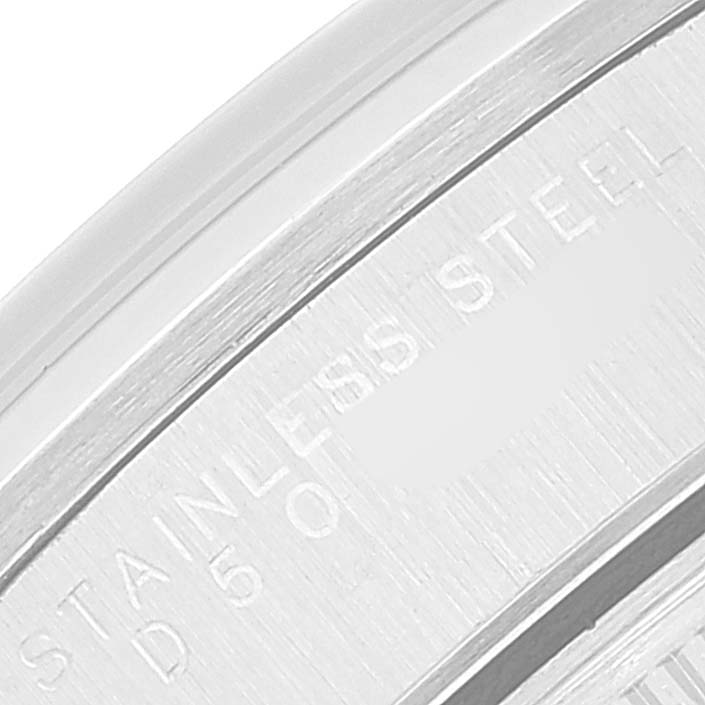 The image shows a close-up of the stainless steel engraving on the circular case back of the Rolex Air-King 14000 Men's Stainless Steel Silver Dial 14000 Men's Stainless Steel Silver Dial watch.