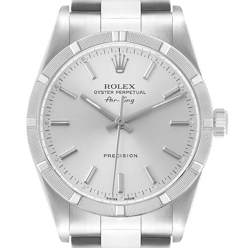 Photo of Rolex Air King Steel Engine Turned Bezel Silver Dial Mens Watch 14010