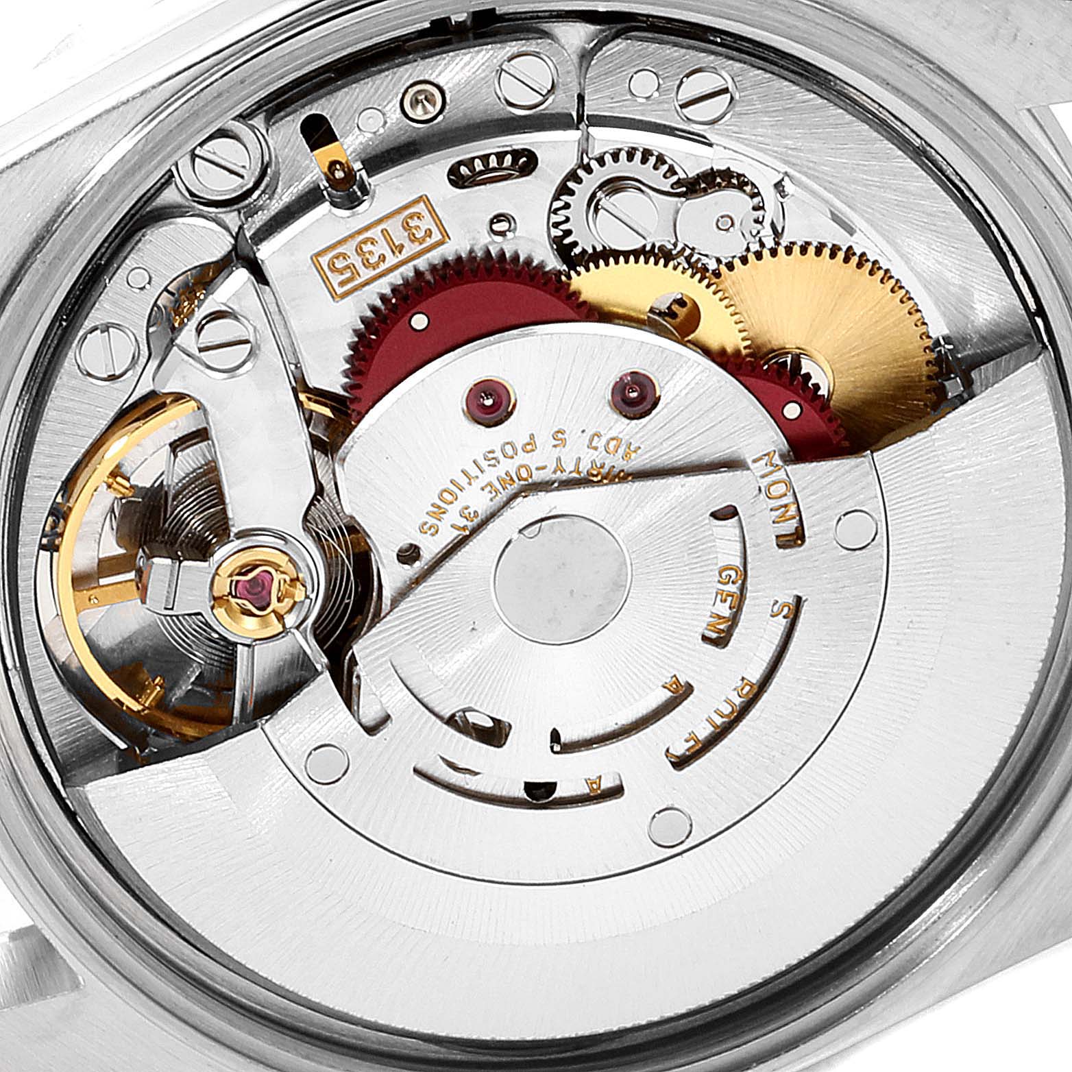 The image captures the intricate inner mechanism of the Rolex Date 15210 Men's Stainless Steel Silver Dial 15210 Men's Stainless Steel Silver Dial model watch.