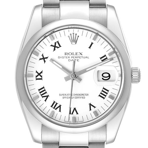 Photo of Rolex Date White Roman Dial Oyster Bracelet Steel Mens Watch 115200