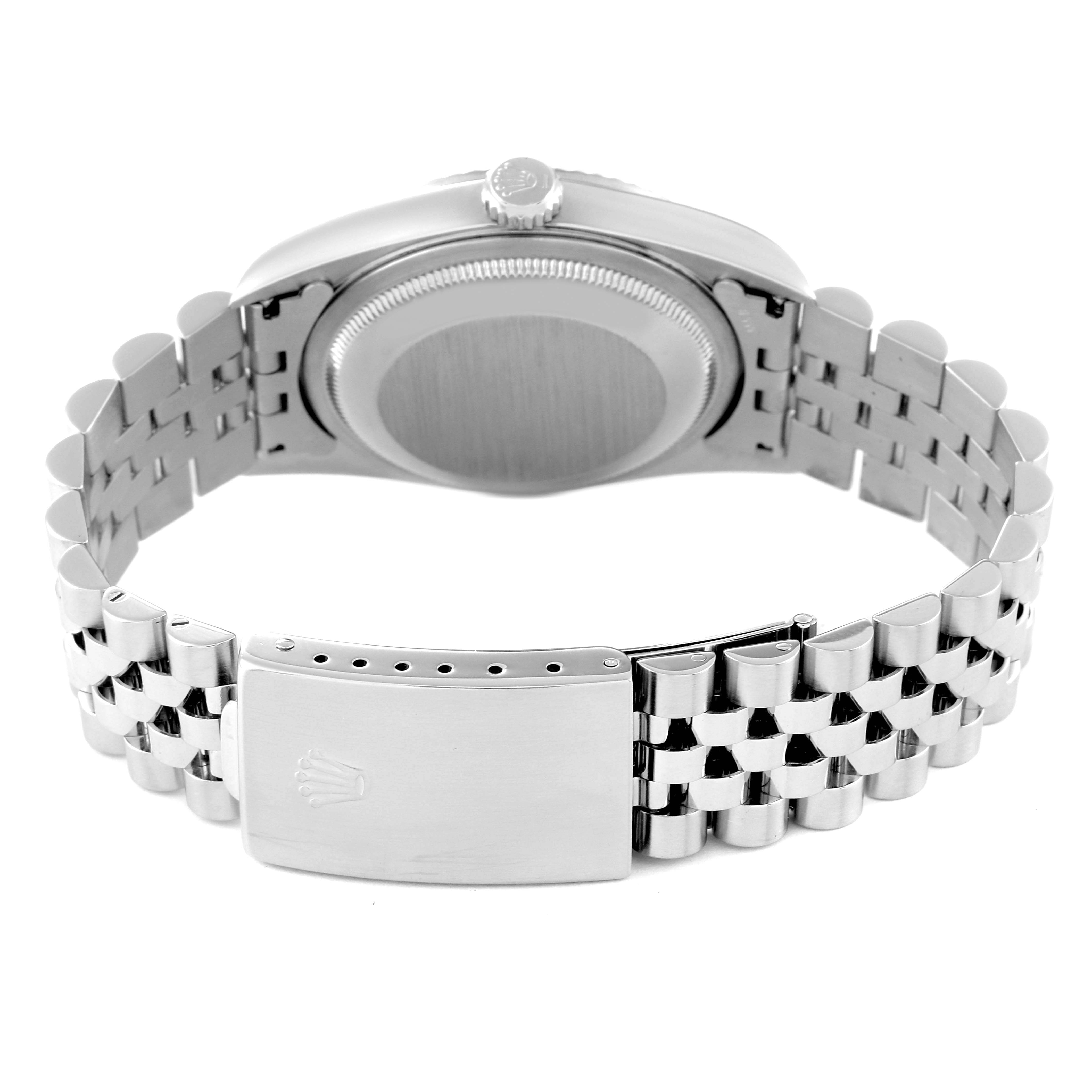 This image shows the back and bracelet of a Rolex Datejust 16234 Men's Stainless Steel Pink Dial 16234 Men's Stainless Steel Pink Dial watch, highlighting the clasp and case back.