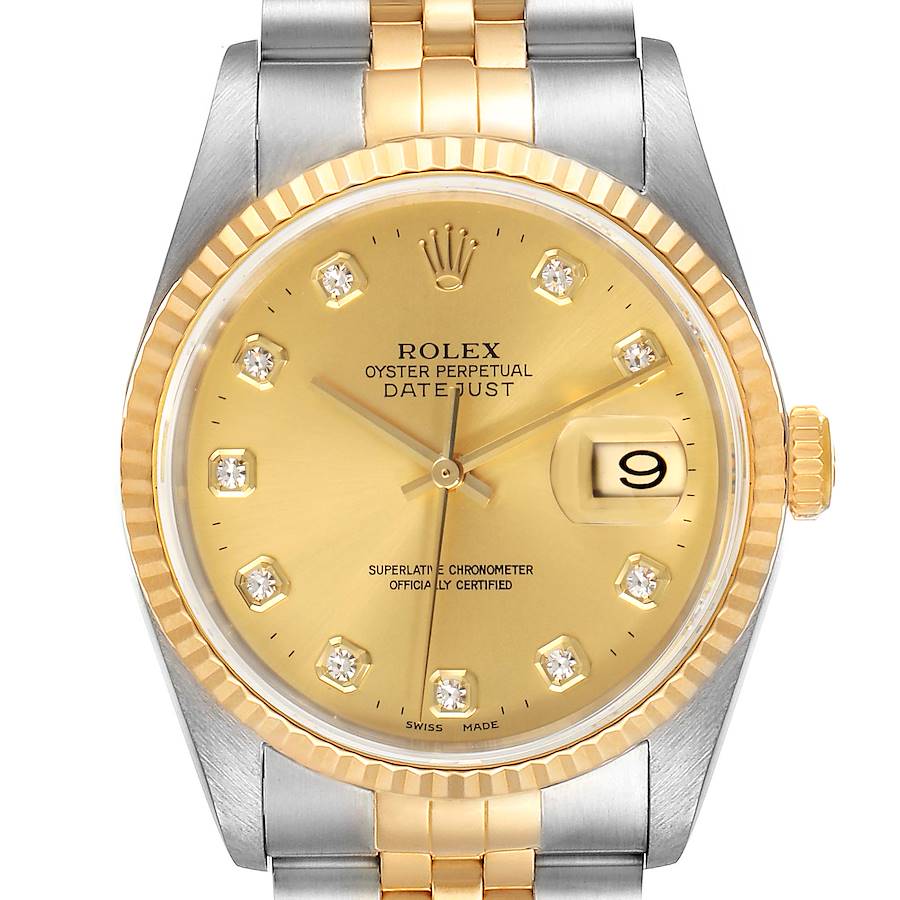 Rolex Datejust 36 Steel Yellow Gold Diamond Mens Watch 16233 SwissWatchExpo