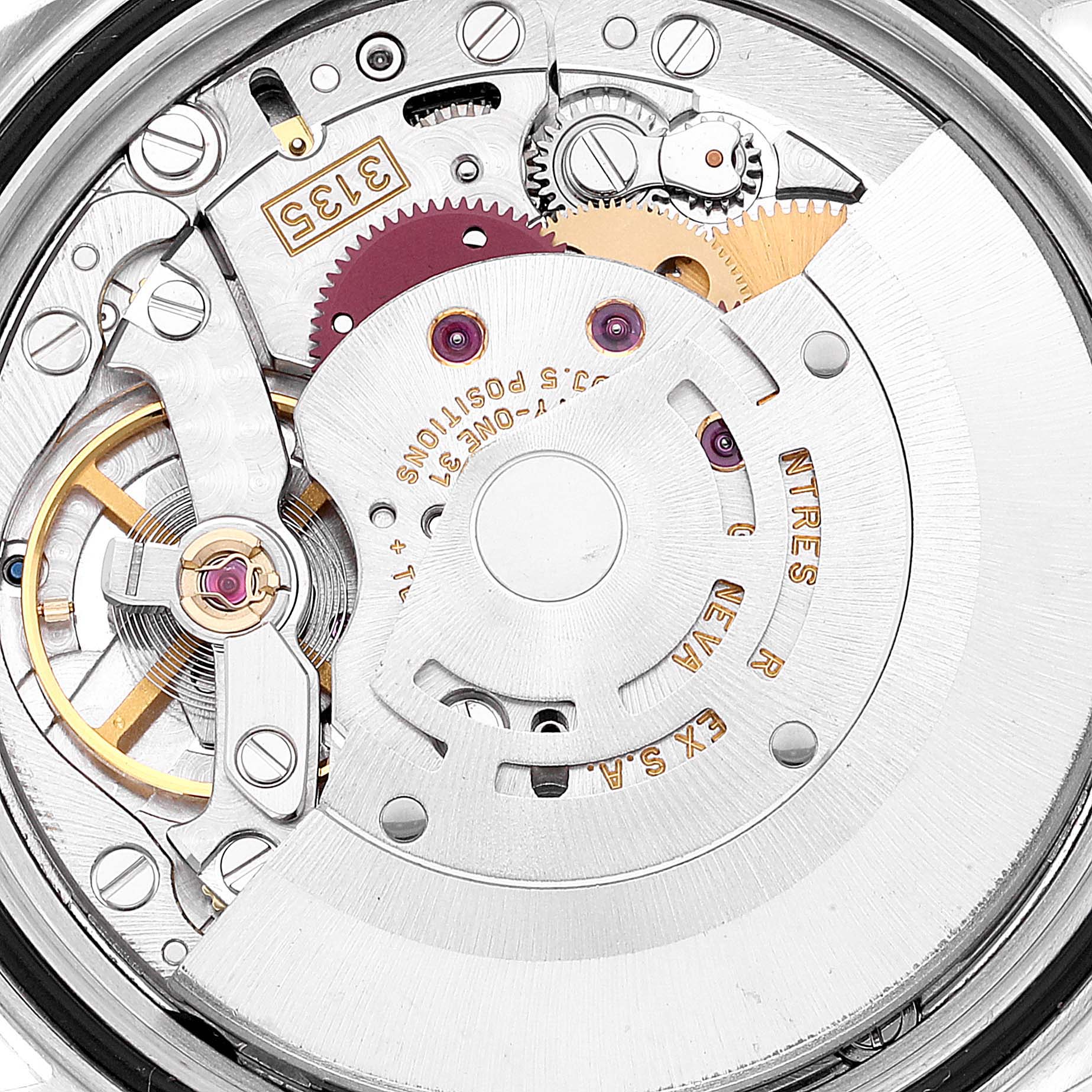 This image shows a detailed close-up of the Rolex Datejust 16200 Men's Stainless Steel Black Dial 16200 Men's Stainless Steel Black Dial watch movement and internal mechanisms.