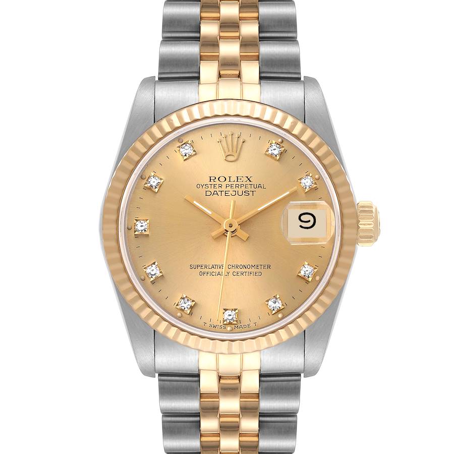 Rolex Datejust Midsize Steel Yellow Gold Diamond Dial Ladies Watch 68273 SwissWatchExpo