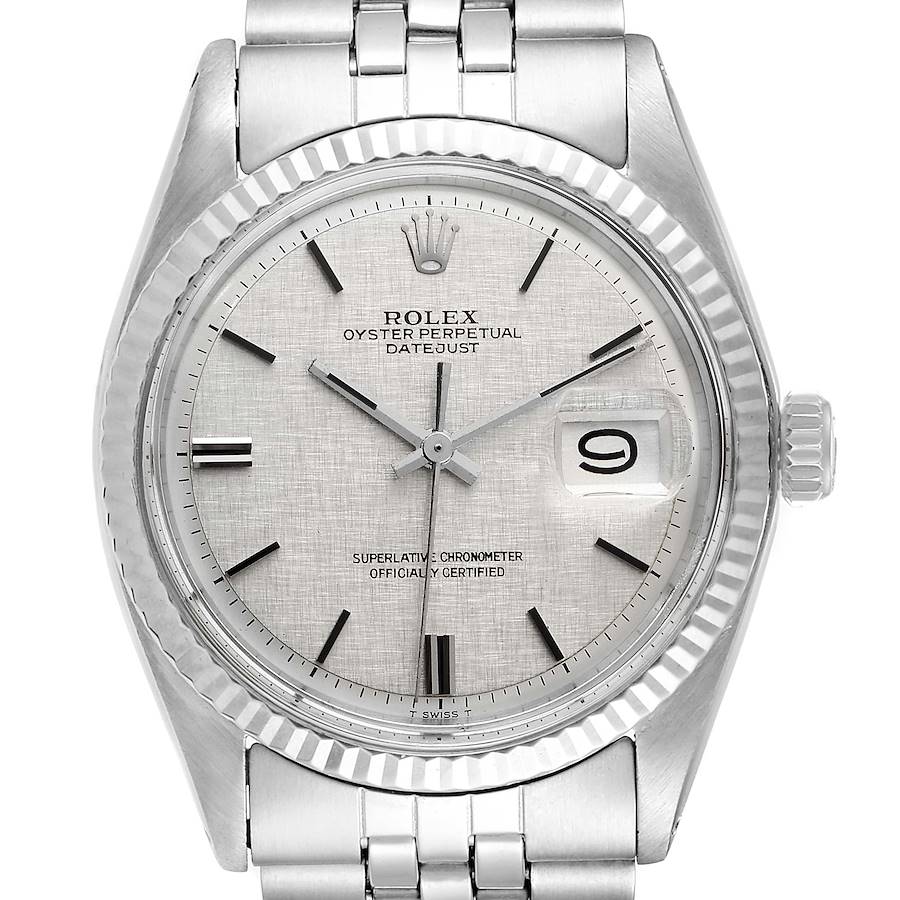 Rolex Datejust Steel White Gold Linen Dial Vintage Watch 1601 SwissWatchExpo