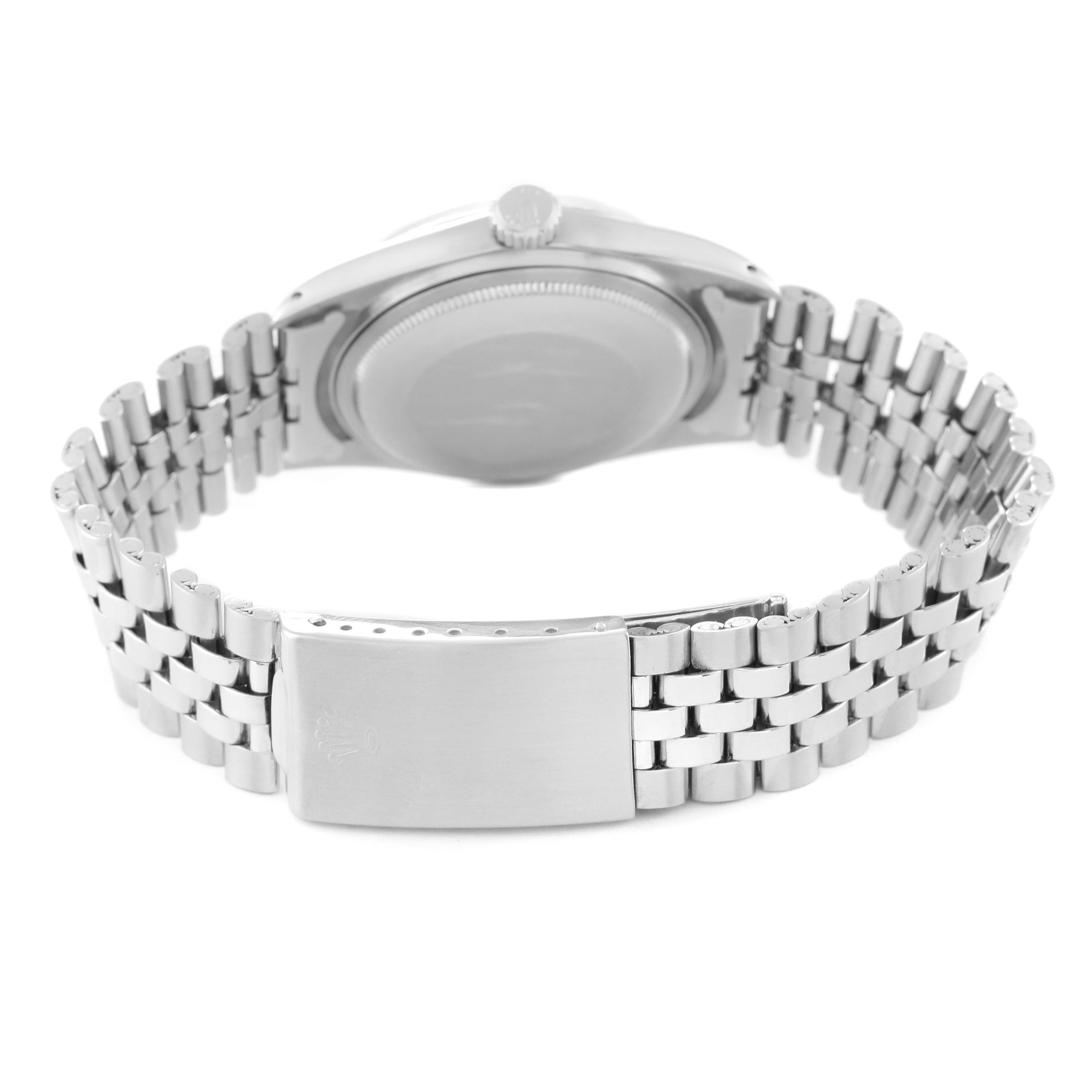 The image shows the back view of a Rolex Vintage Collection 1601 Men's Stainless Steel Silver Dial 1601 Men's Stainless Steel Silver Dial watch, highlighting the case back and metal bracelet.