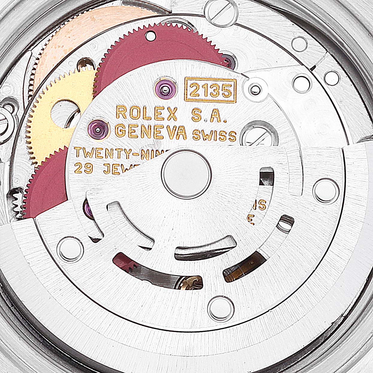 This is a close-up image showing the inner mechanical movement of the Rolex Datejust 69173 Women's Steel and Gold (two tone) Champagne Dial 69173 Women's Steel and Gold (two tone) Champagne Dial model.