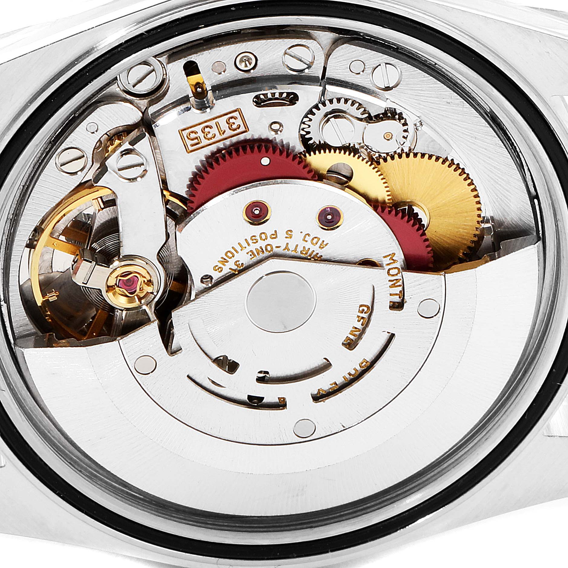 This is an internal view of the movement mechanism of a Rolex Datejust 16233 Men
s Steel and Gold (two tone) Mother of Pearl Dial 16233 Men
s Steel and Gold (two tone) Mother of Pearl Dial watch.