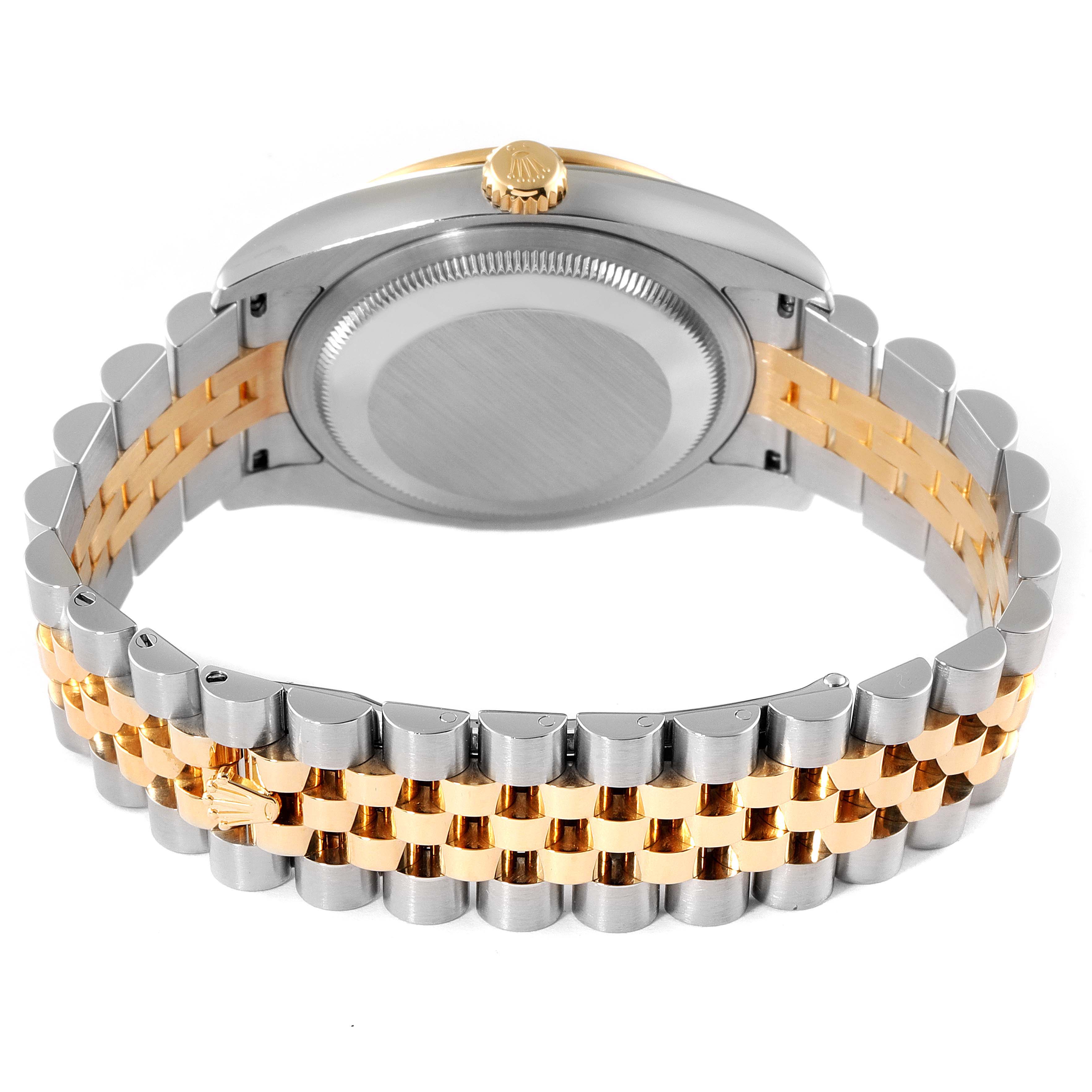 The image shows the back case and bracelet of the Rolex Datejust 116243 Men's Steel and Gold (two tone) White Dial 116243 Men's Steel and Gold (two tone) White Dial watch, viewed from the rear.