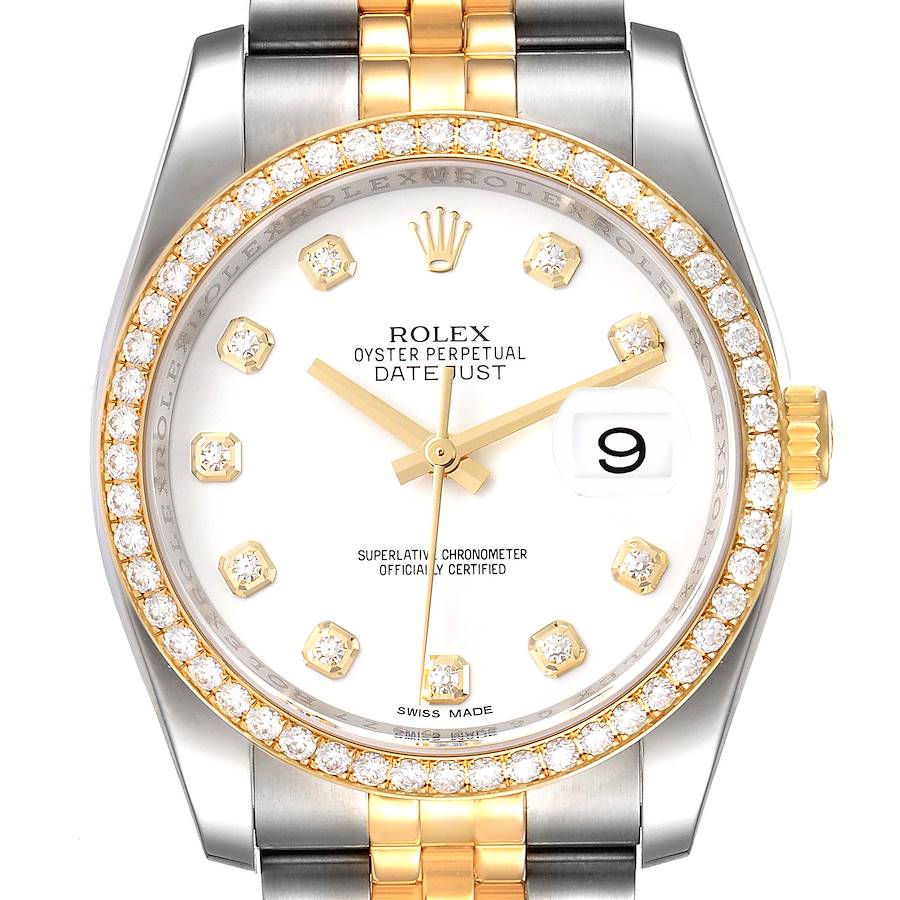 Rolex Datejust Steel Yellow Gold White Diamond Dial Mens Watch 116243 SwissWatchExpo