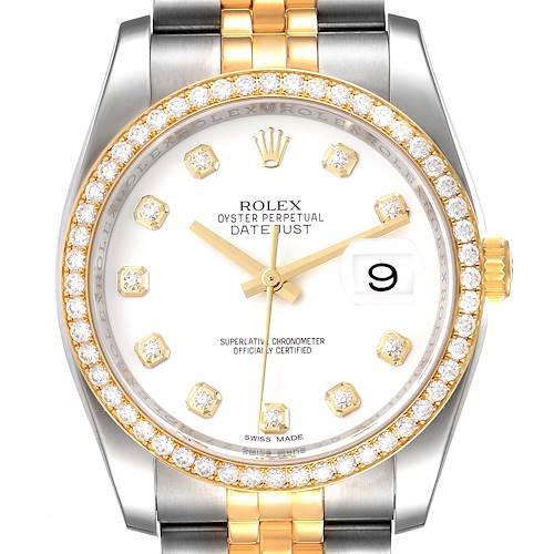 Photo of Rolex Datejust Steel Yellow Gold White Diamond Dial Mens Watch 116243