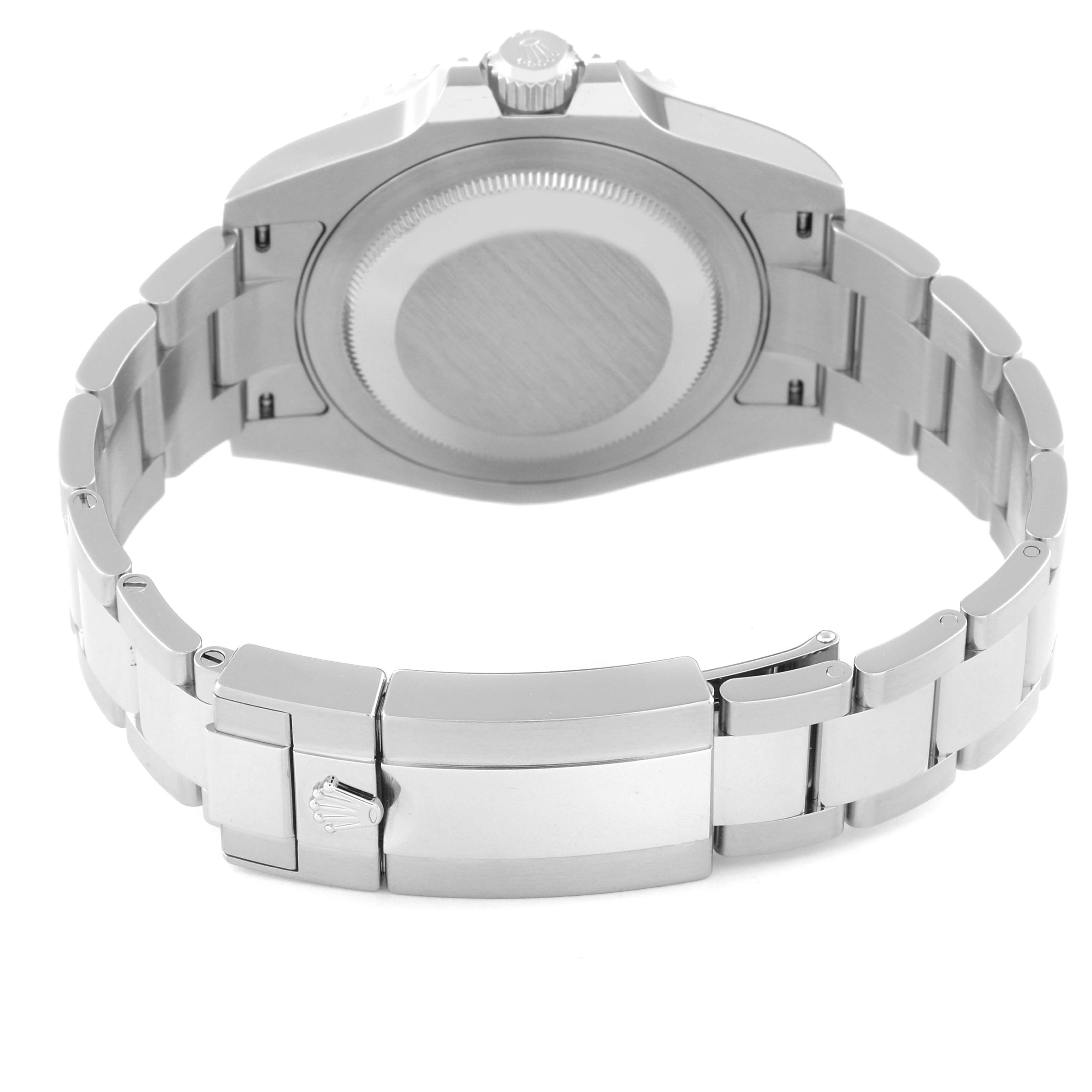 This image shows the back case and bracelet clasp of a Rolex GMT-Master 126710 Men's Stainless Steel Black Dial 126710 Men's Stainless Steel Black Dial watch.